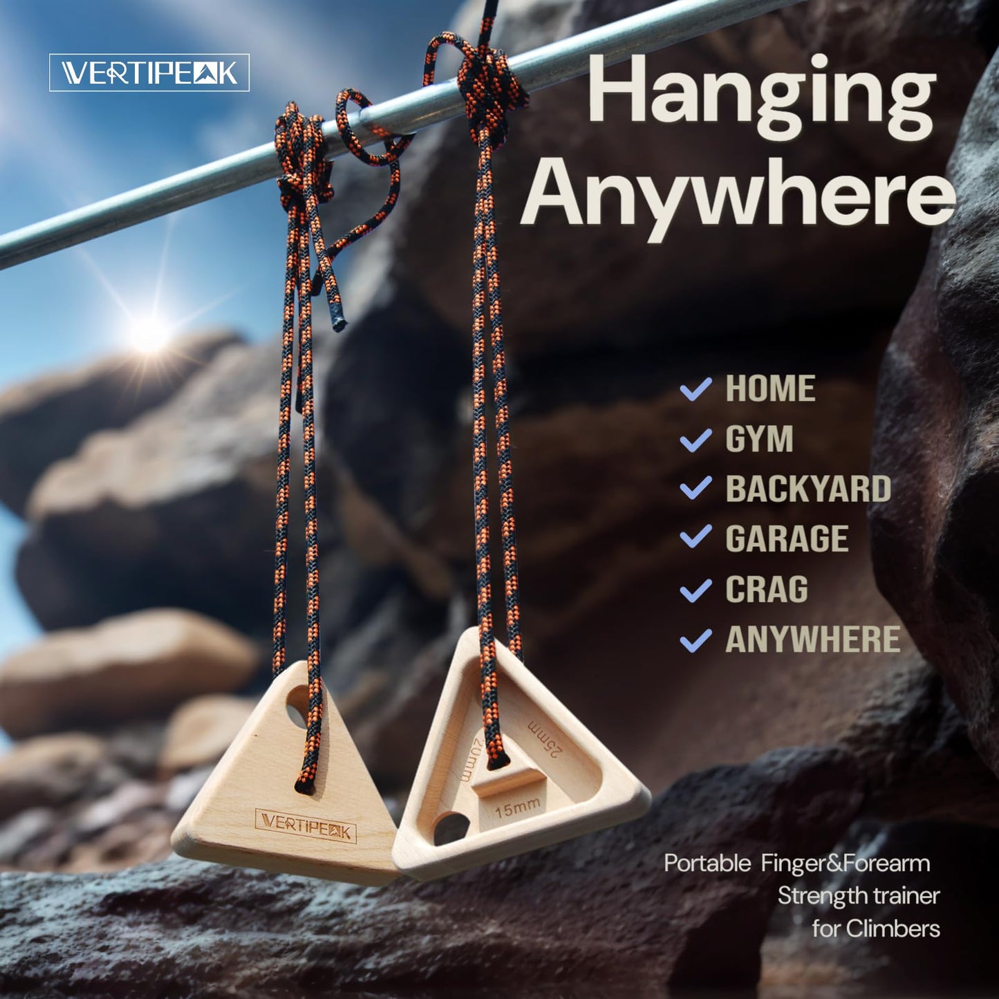 VERTIPEAK Portable Hangboard Rock Climbing, 2 pack Triangular Wooden Climbing Fingerboard with 3 Multi-Depth Pockets, Finger Strength, Arm Workout & Pull-up Training