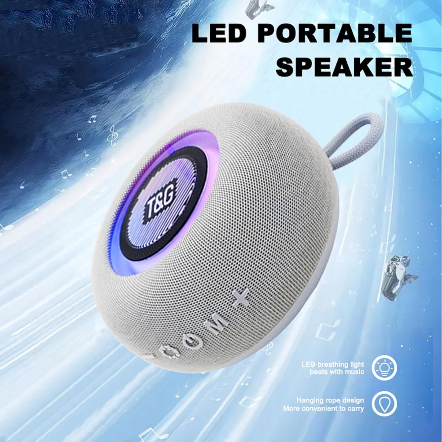 T&G IPX4 5.3, Portable Bluetooth Magnetic Speaker with Pulsing Lights, Stocking Stuffers, Waterproof, All Day Playtime
