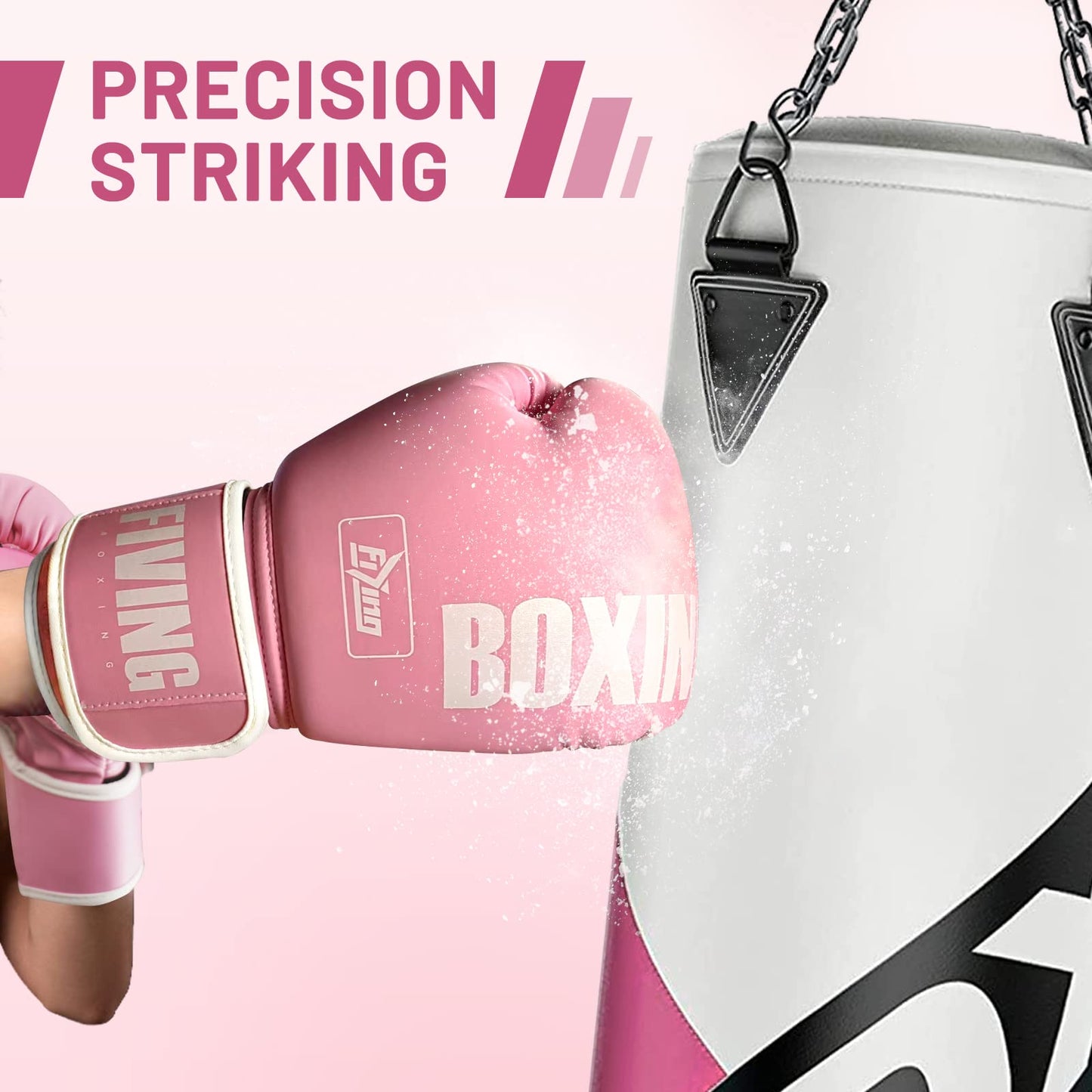 FIVING Pro Style Boxing Gloves for Women, PU Leather, Training Muay Thai,Sparring,Fighting Kickboxing,Adult Heavy Punching Bag Gloves Mitts Focus Pad Workout for Ladies(New Pink, 12oz)