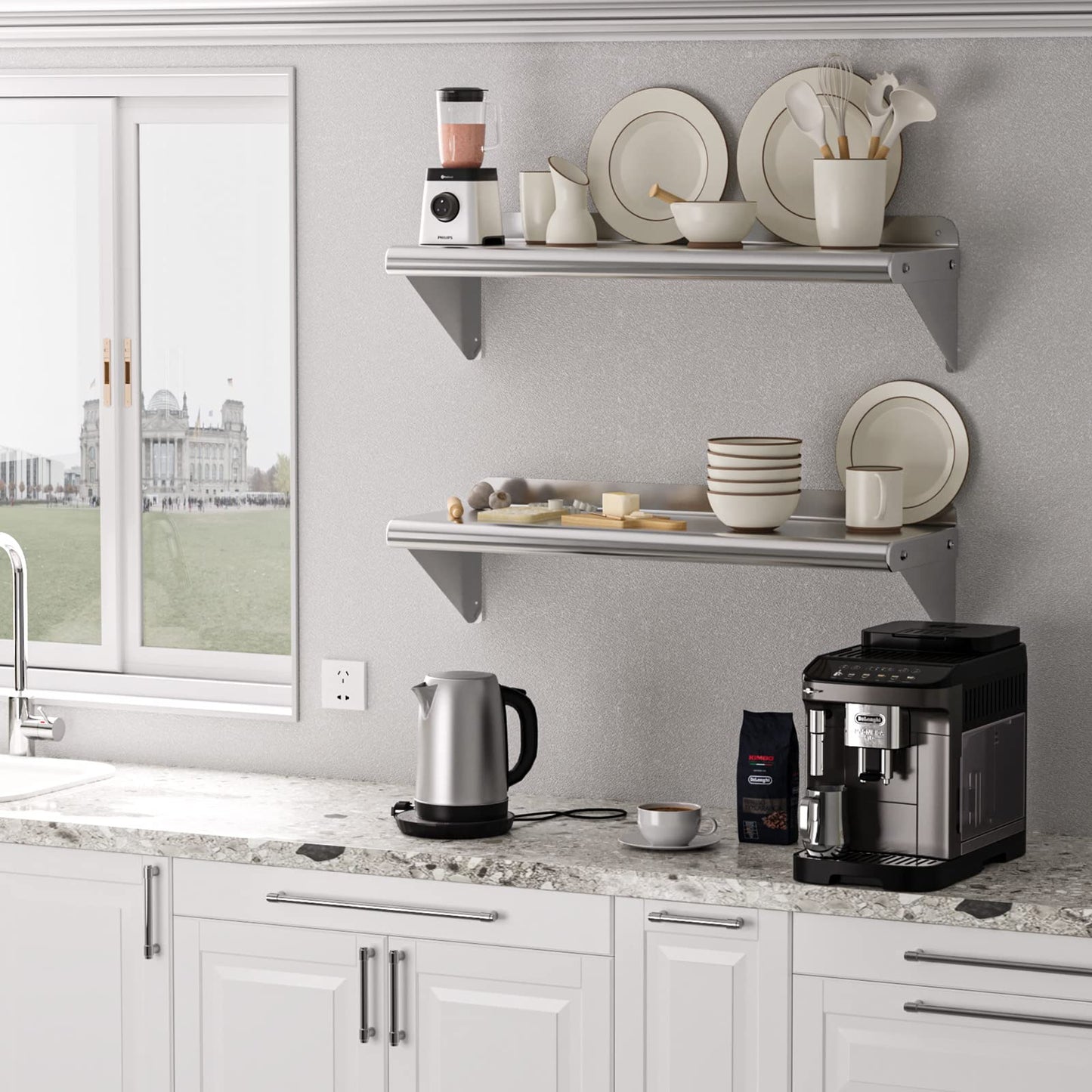 DEXSO NSF Certified Stainless Steel Wall Shelf 12" x 60" with Backsplash - Heavy-Duty Commercial Grade, 180 lb Capacity - Ideal for Restaurant and Kitchen Use