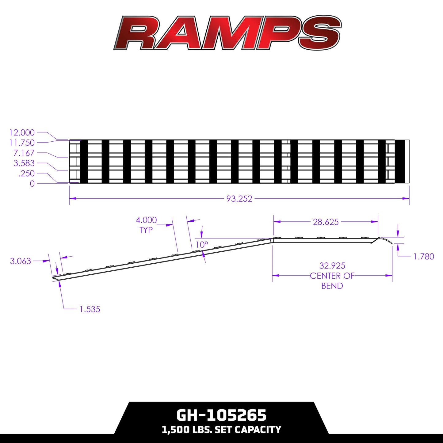 GEN-Y HITCH Arched Aluminum Ramps, 1 Ft x 7 Ft 10 in, 750 lbs Capacity Per Ramp, Lightweight