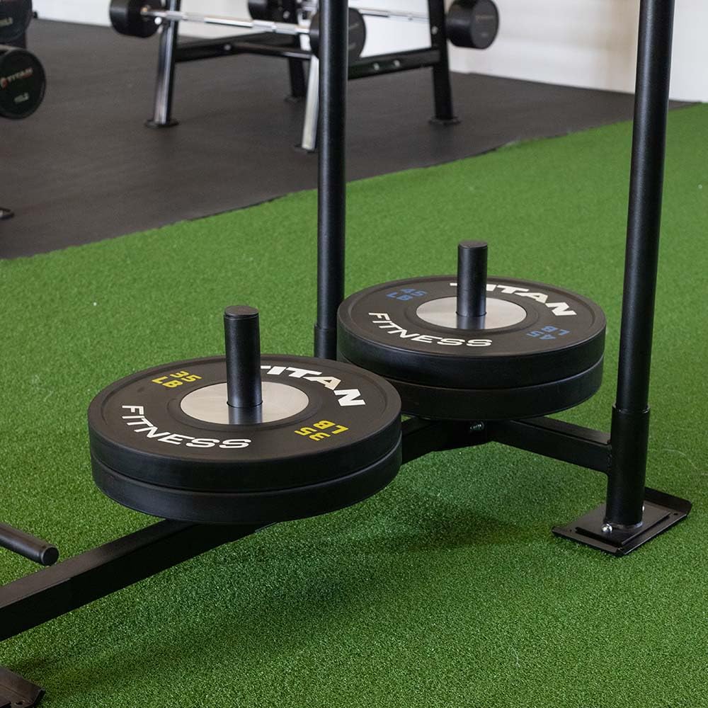 Titan Fitness High-Low Push Pull Drag Sled for Speed Training and Agility, 600 LB Capacity, Use on Grass, Turf, Concrete or Asphalt, Fits Olympic Weight Plates