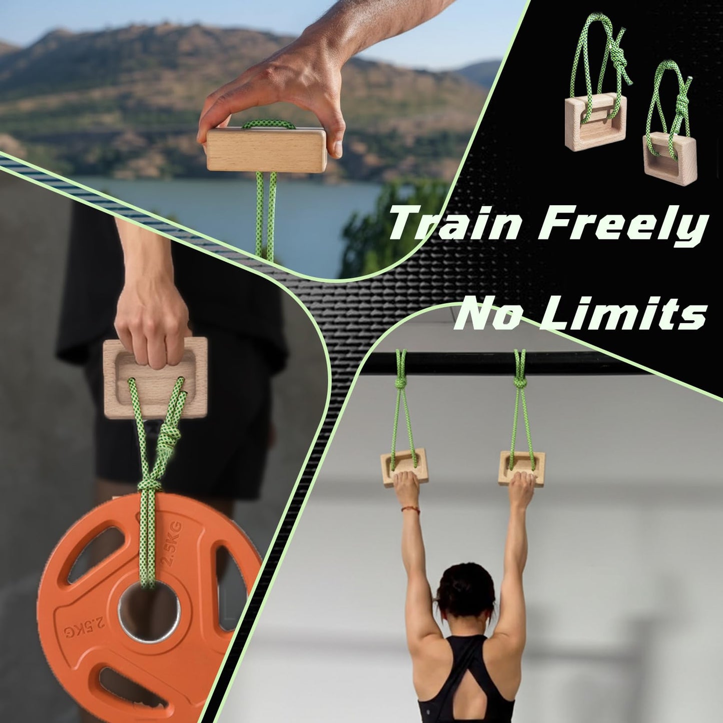 Lights Mountain Portable Climbing Hangboard – Dual Depth Wooden Grip Blocks for Finger Strength, Power, and Forearm Training – Beech Wood Hang Board with Loading Pin and Carabiners