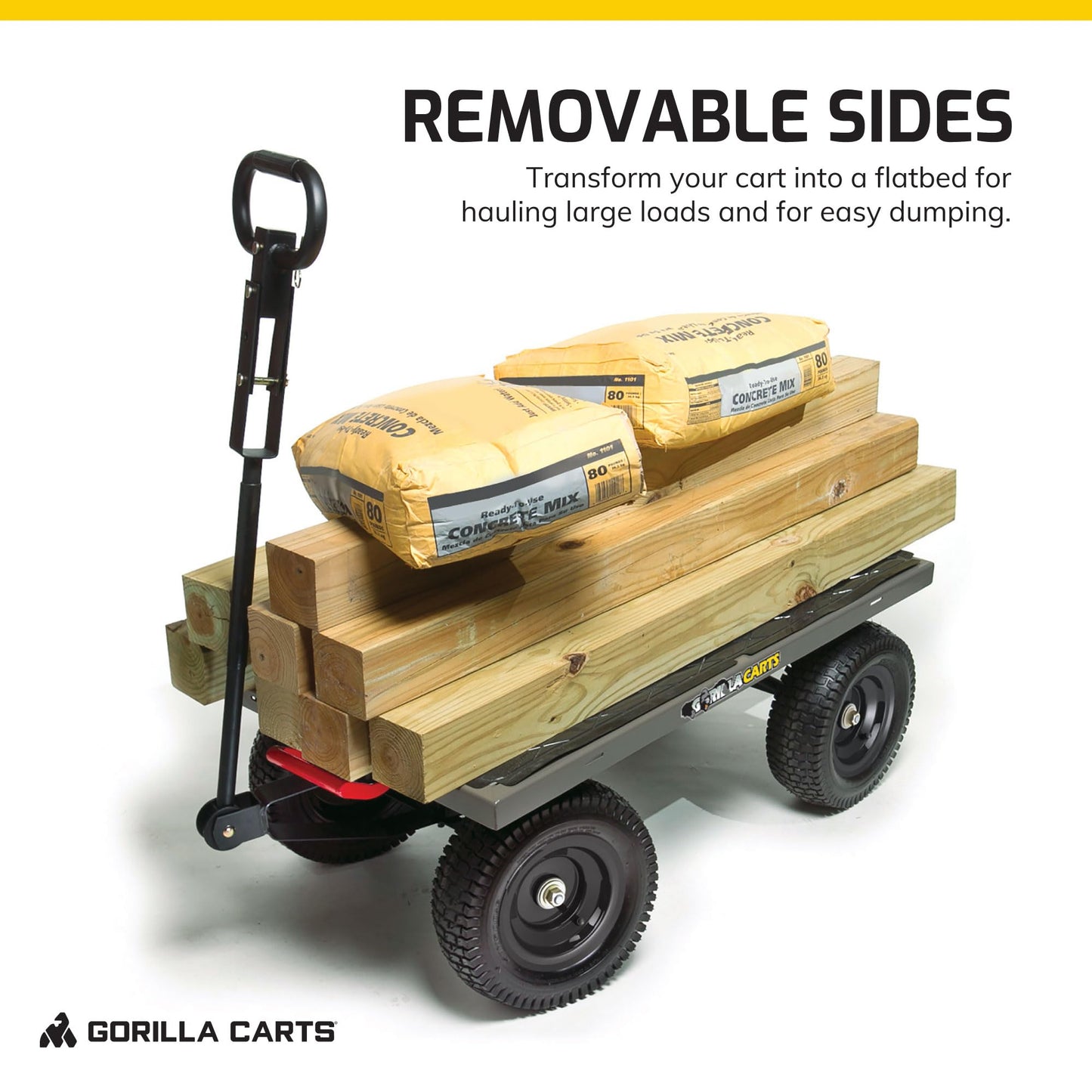 Gorilla Carts Steel Dump Cart, 5 Cu Ft Bed, 1200 lb Load Capacity, Gray – Towable Heavy-Duty Outdoor Utility Wagon with Removable Side Panels for Yard, Lawn, Garden or Landscaping