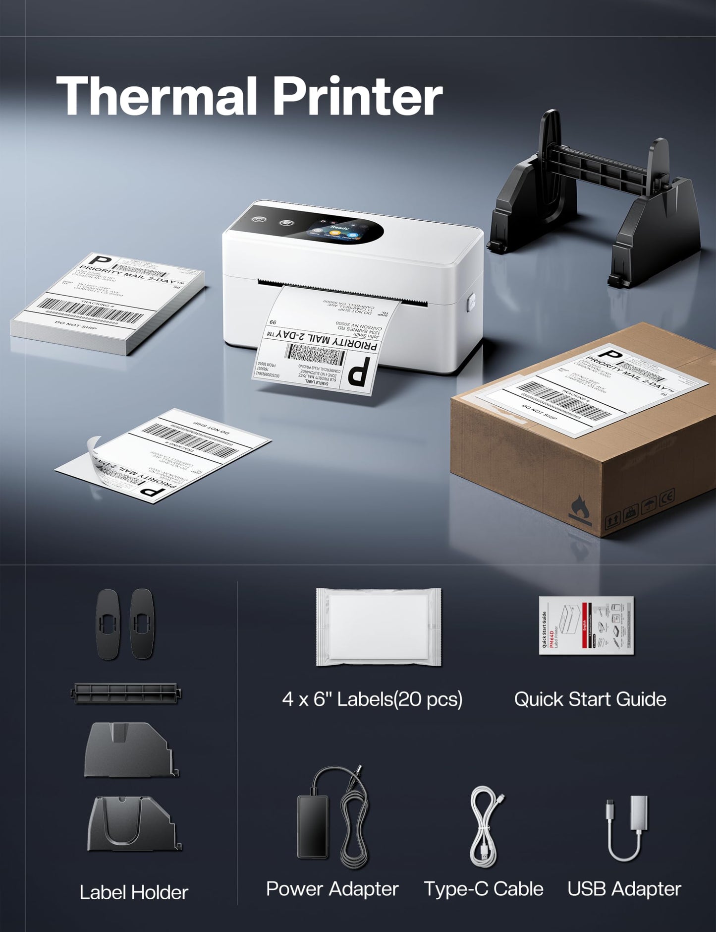 Phomemo 4x6 Shipping Label Printer with Touch Screen, Wireless Bluetooth Thermal Printer for Small Business & Packages, Compatible with Amazon Shopify UPS USPS, Support Android iOS Windows Mac