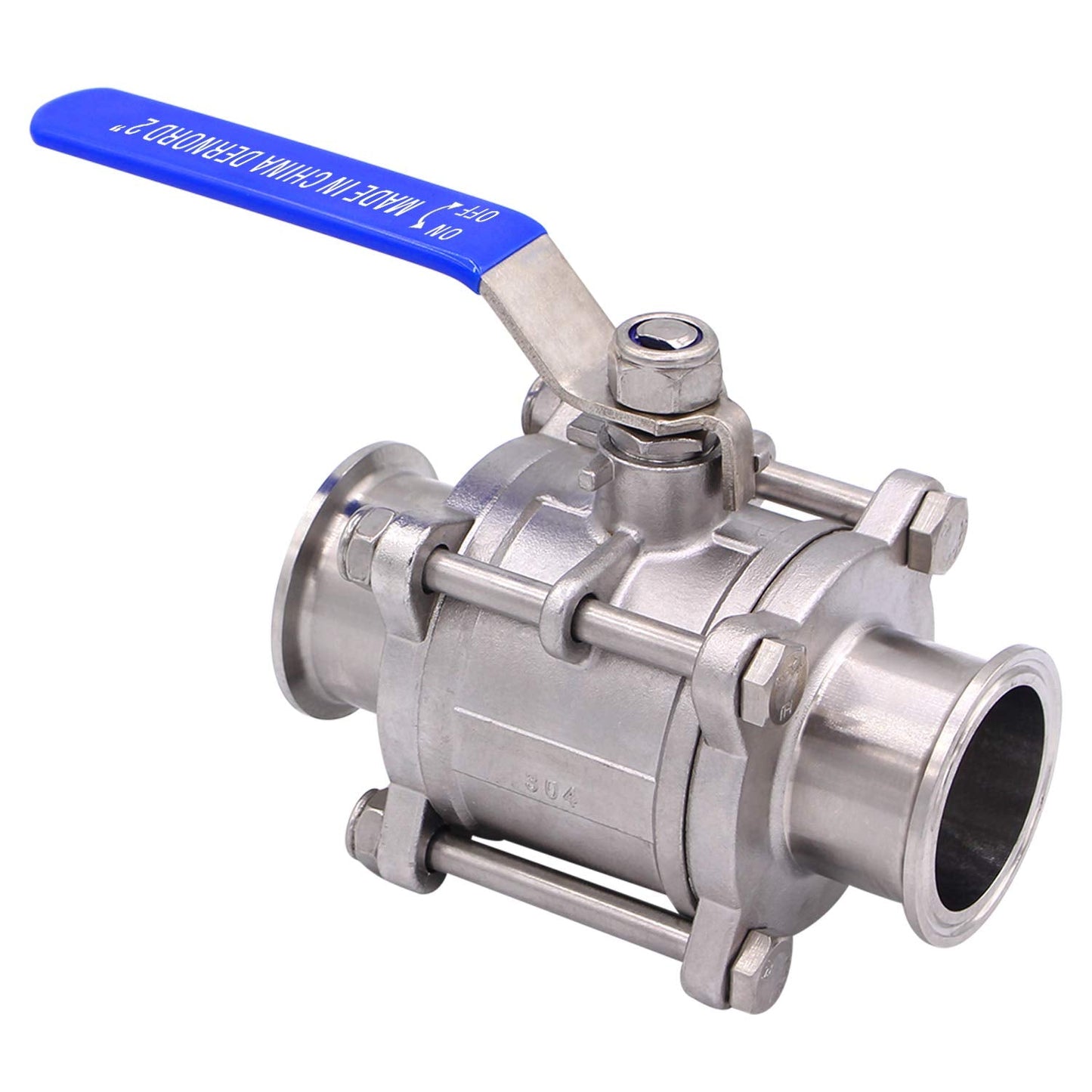 DERNORD 2" Sanitary Ball Valve Fits 2" Tri-Clamp Clover Stainless Steel 304, PTFE Lined, Two Way & Three Piece (2 Inch Tube OD Quick Clamp)