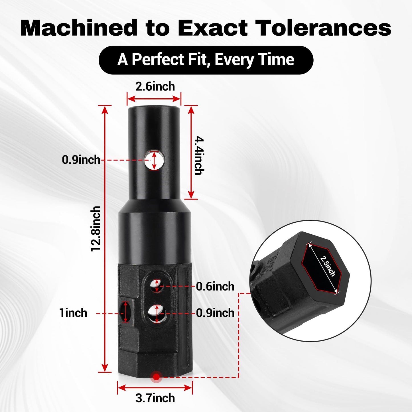 2" Female Hex to 2-9/16" Male Round Auger Adapter Heavy-Duty Auger Coupler Welded Drive Converter for Skid Steer, Tractor, Post Hole Digger & Earth Auger Bit, Fits 3/4" or 7/8" Pins