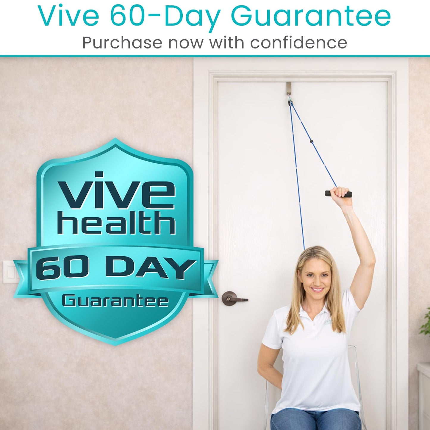 Vive Shoulder Pulley for Physical Therapy - Rotator Cuff Pain Pulley System - Over Door Rehab Exerciser - with Durable Metal Pulley & Comfortable Padded Handles
