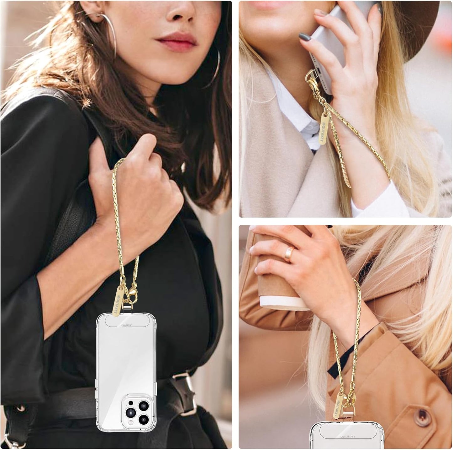 2 MOUTAKEY Phone Wrist Strap Metal Phone Chain Wristlet Strap Detachable iPhone Lanyard Wrist with Tether Tabs iPhone