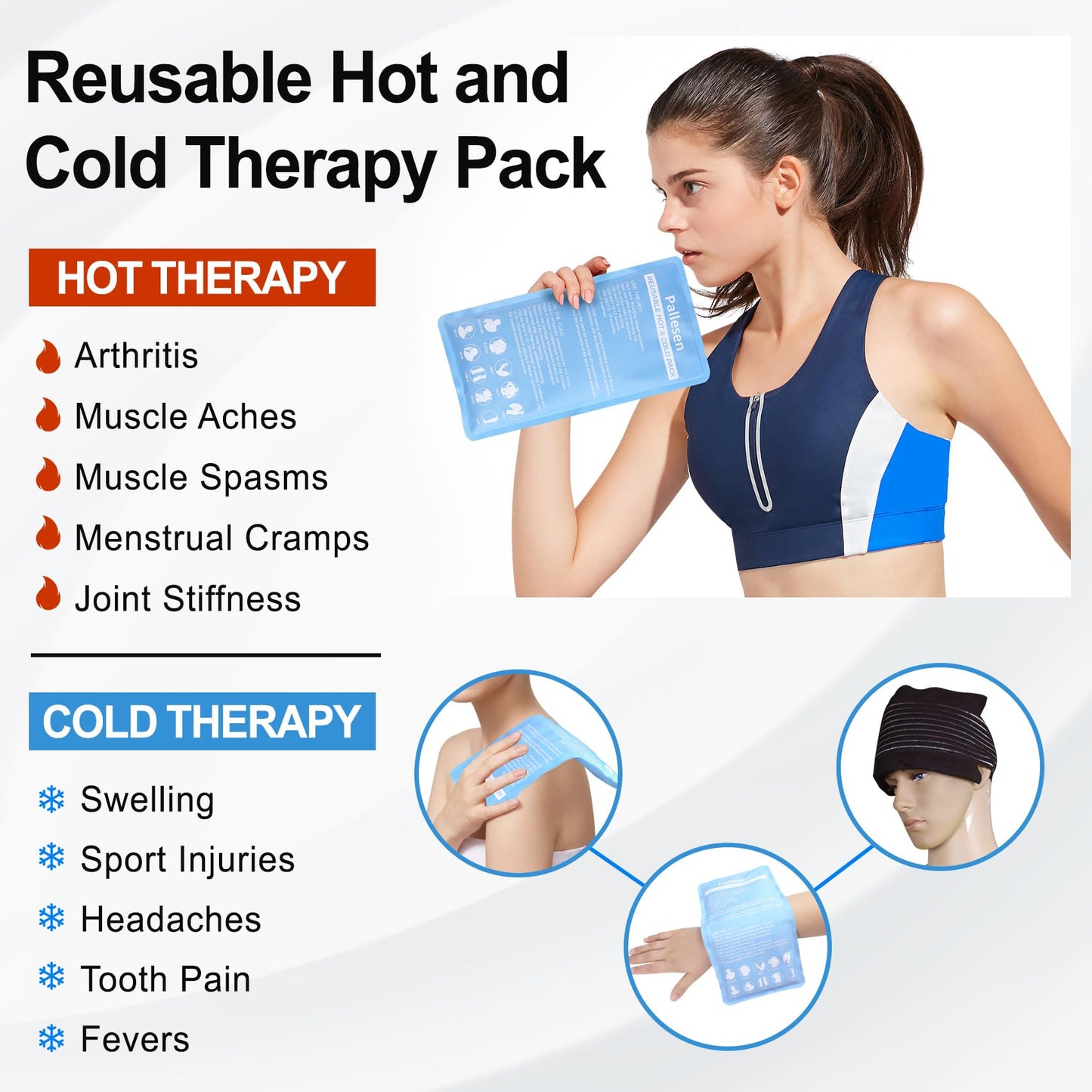 Pallesen Ice Packs, Ice Packs for Injuries Reusable, Cold Packs for Injuries, with Wrap, Flexible Therapy, Soft Gel Pack, Cold Compress for Pain Relief, Blue