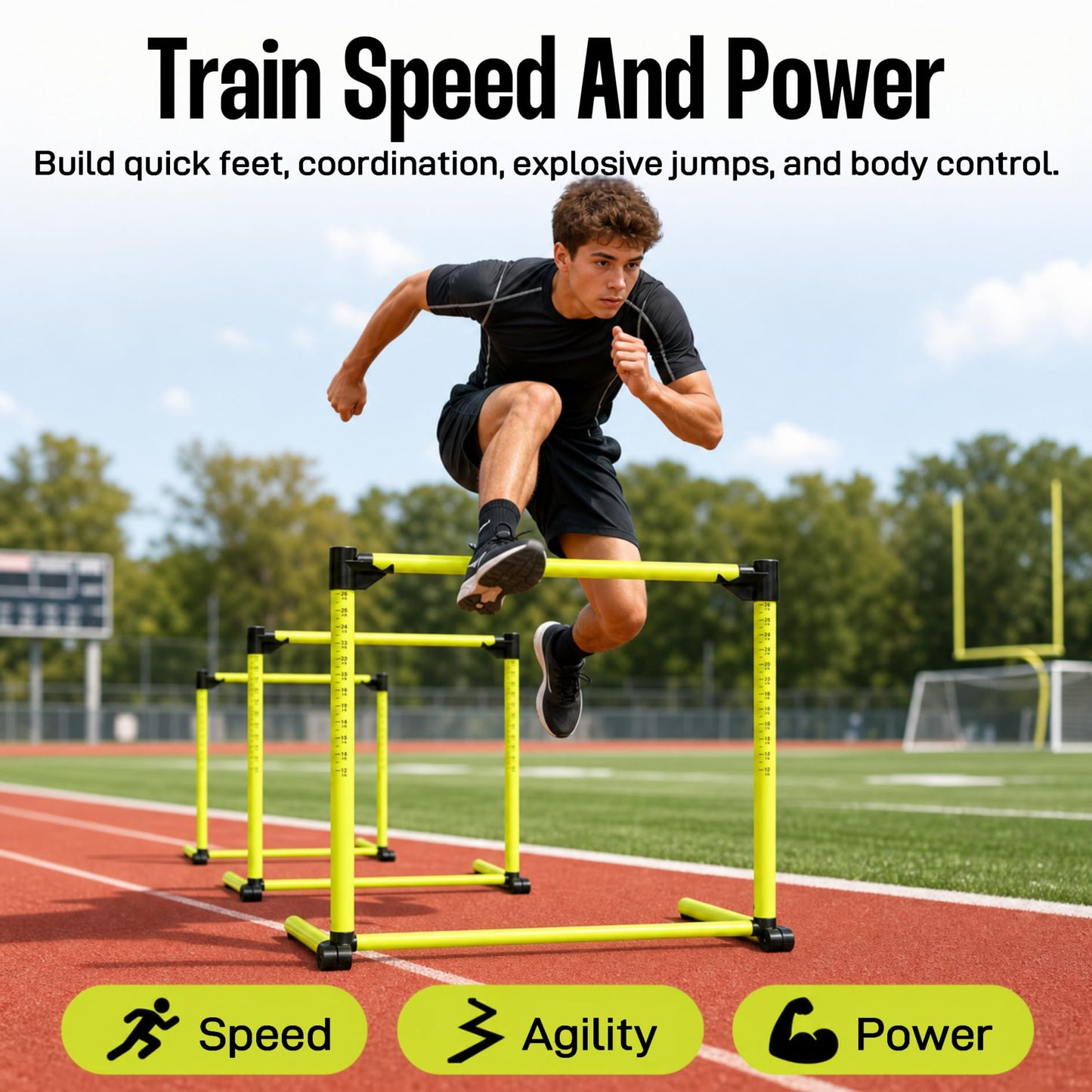 ZSHIGANMA 3 Pack Adjustable Height Hurdles Training Equipment, Agility Speed Jumping Training Equipment for Basketball Soccer Football Dogs, Indoor & Outdoor, Detachable Hurdles Track and Field(Green)