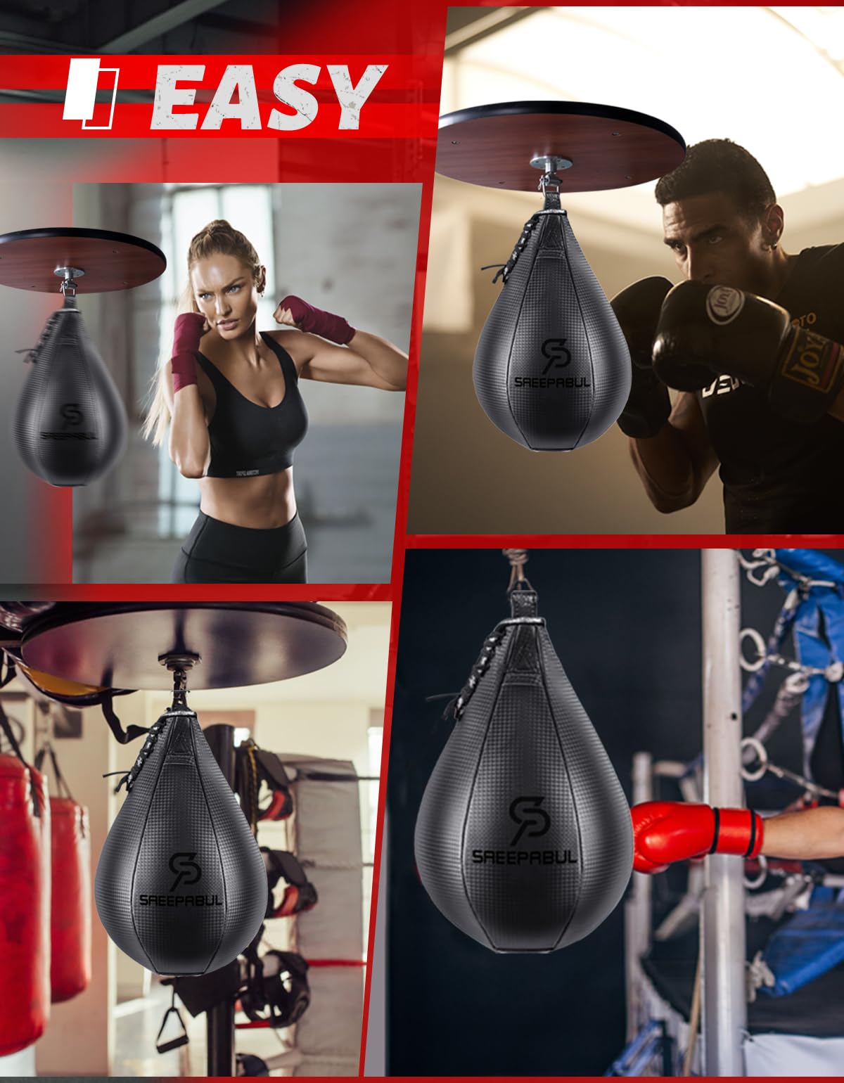 SAEEPABUL Speed Bag,Speed Bag for Boxing,PU Leather Reflex Training Pear Shaped Punching Bag,Fast Reaction Skills Development Perfect for Kids Teens Adults Boxing Coaches Black