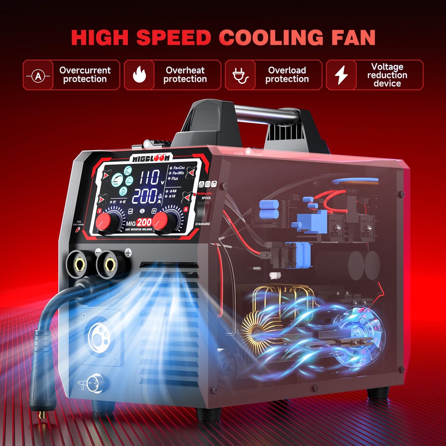 MIGBLOOM 200A Mig Welding Machine 110V/220V 6 in 1 Gas MIG/Gasless Flux Core/Stick/Lift TIG/Spool Gun/Syn Mig Welder Machine Multiprocess IGBT Inverter Welders