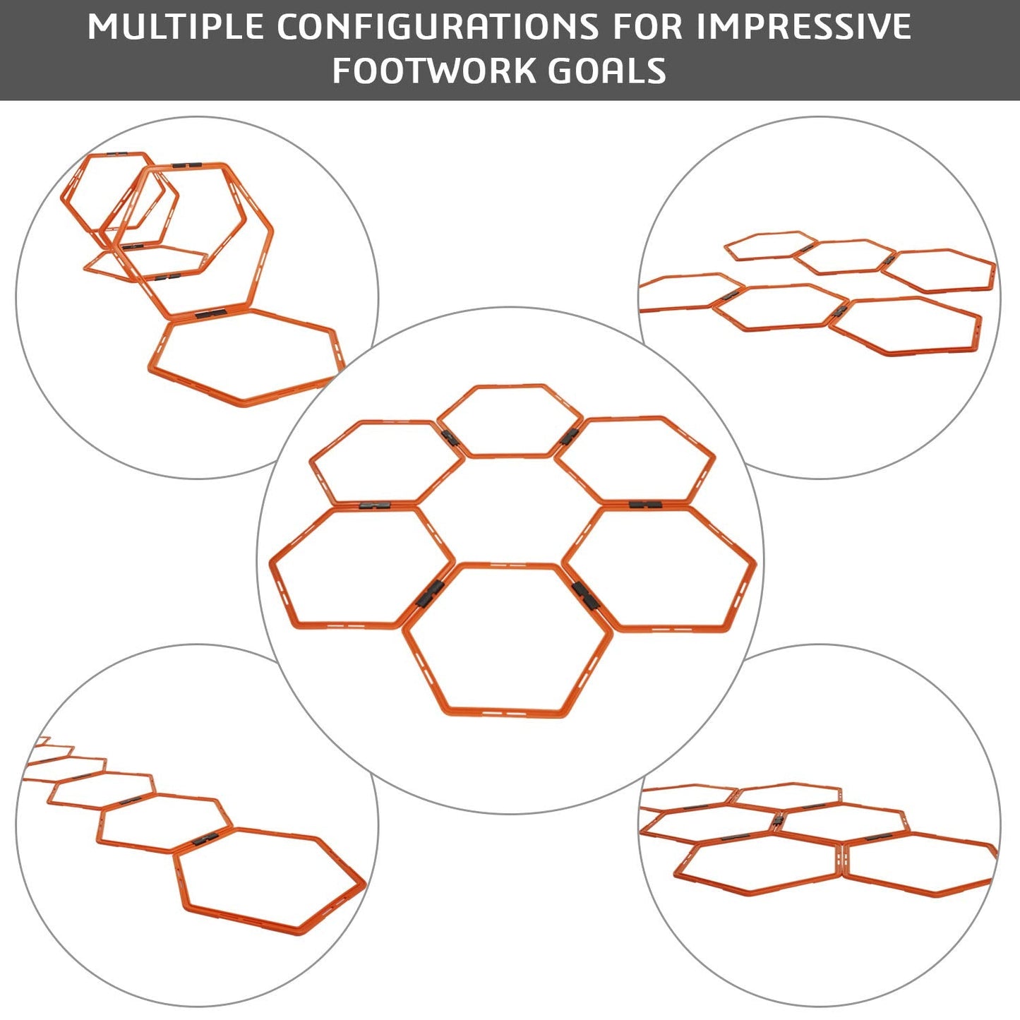 Yes4All Hexagonal Agility Speed Rings with Carrying Bag – Agility Hurdles for Agility Footwork Training (Set of 6 Rings)