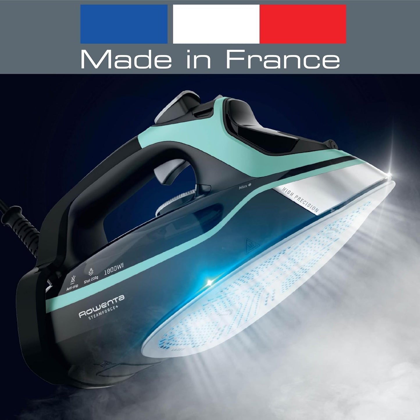 Rowenta Steam Force Iron - Stainless Steel Soleplate, 1800 Watts, Anti-Drip, 400 Microsteam Holes, Precision Tip