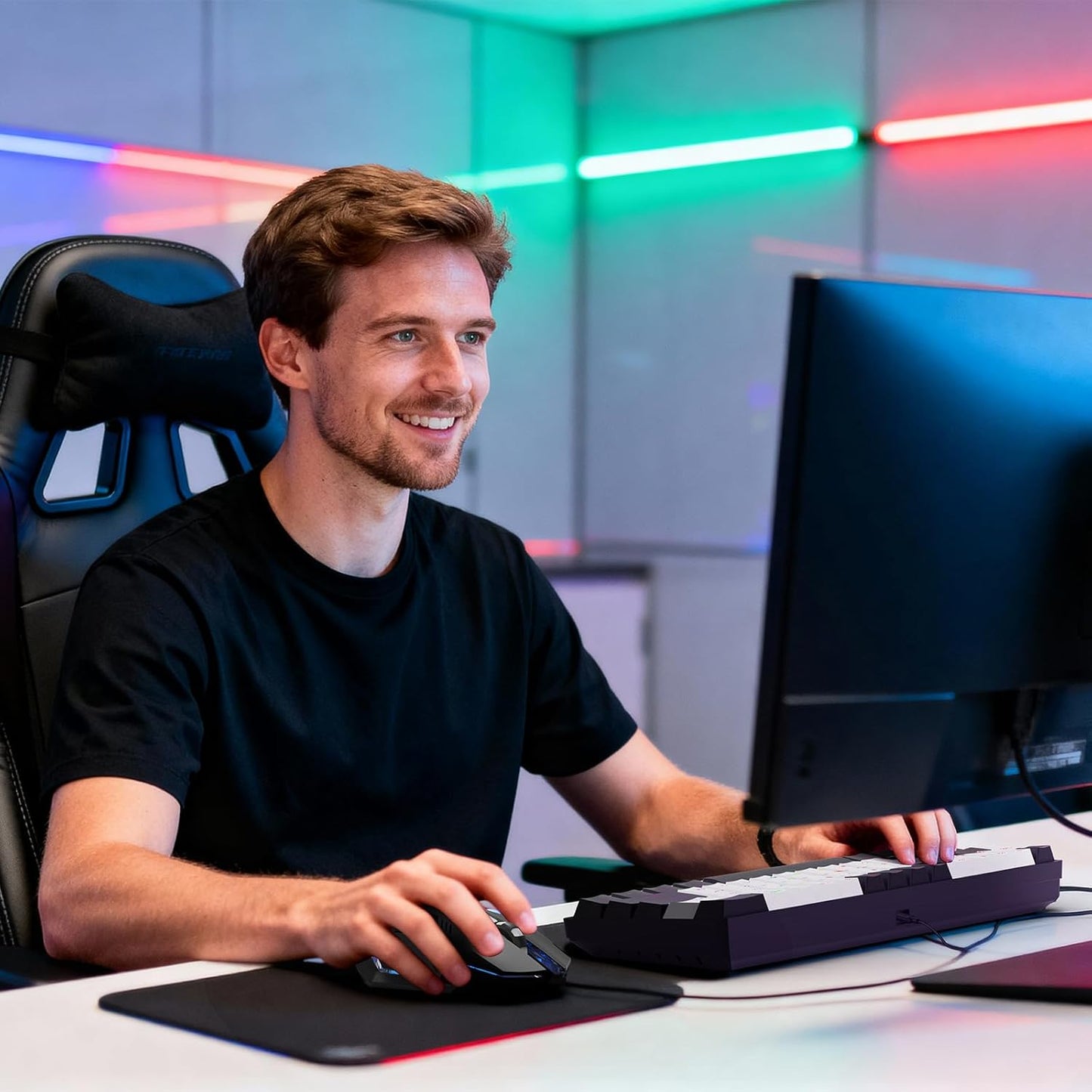 LAMA 60% 61 PS4, Mini Keys Mechanical Keyboard with Red Switches, LED Backlit, Small Portable Gaming Wired Keyboard
