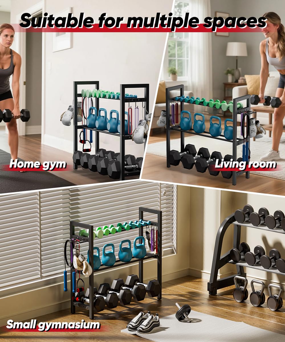 Ansionsol Adjustable Dumbbell Rack, Weight Storage Stand Holder for Dumbbells & Kettlebells, Heavy-Duty Metal Home Gym Workout Organizer with Hook for Gym Equipment Accessories (Rack Only)