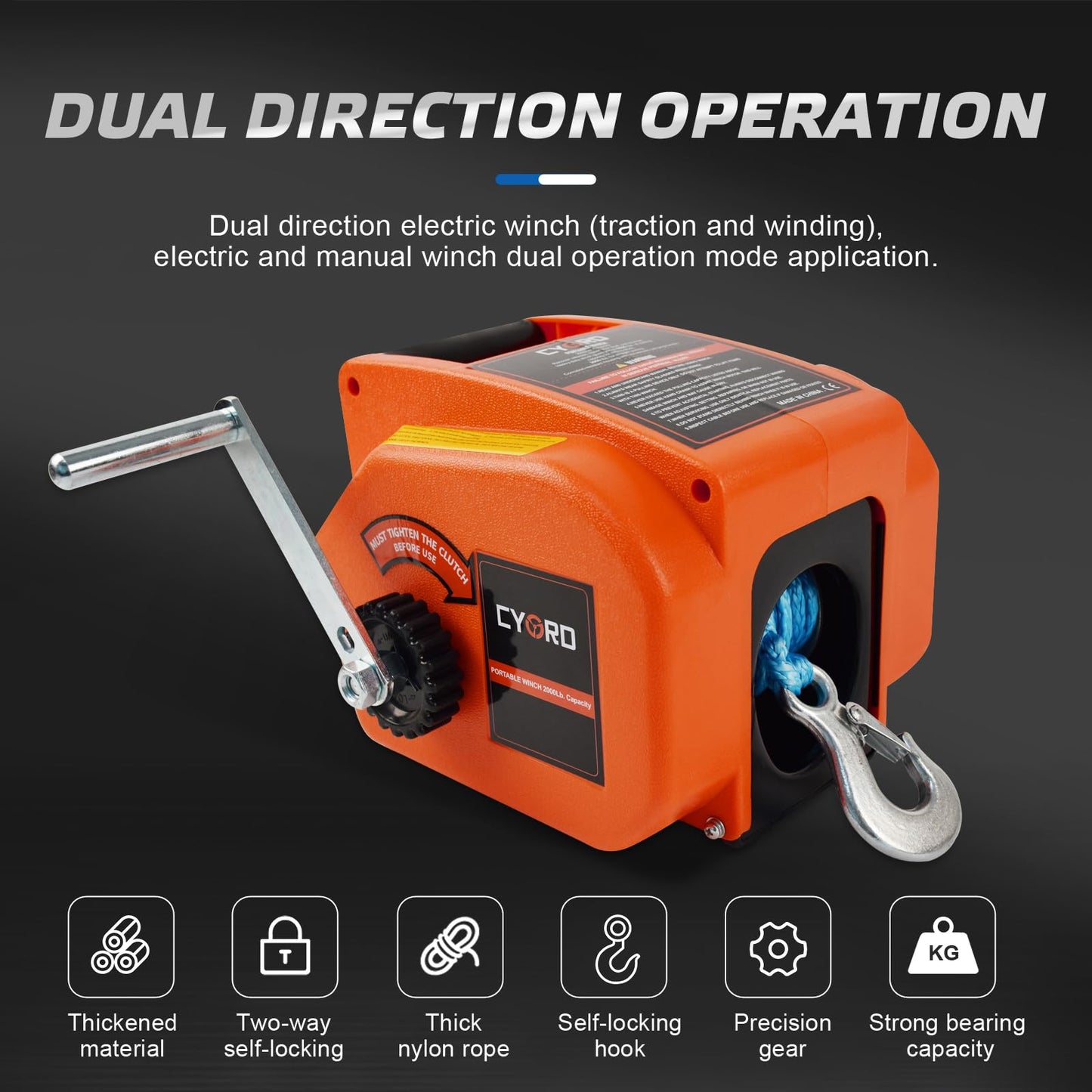 Portable Trailer Winch 3500lbs, Reversible Electric Winch 12V DC, Power-in, Power-Out and for Boats Up To11000 lbs with Nylon Rope, Wireless Remote Control and Hand Crank