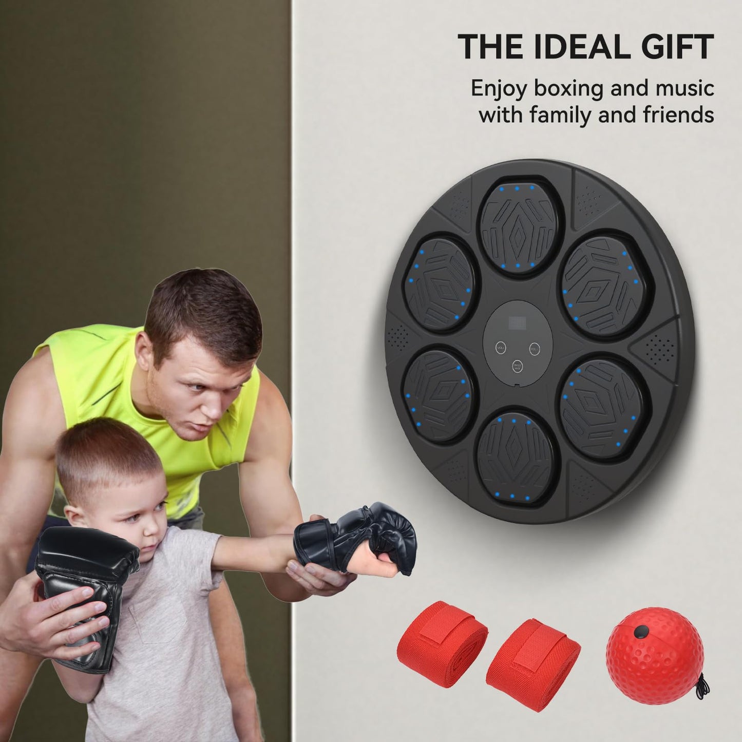 FIRINER 2025 Music Boxing Machine for Adults and Kids, Wall-Mounted Bluetooth Smart Punching Machine with Gloves, Bandages, and Head-Mounted Punching Ball, Fitness Equipment for Home, Office, or Gym