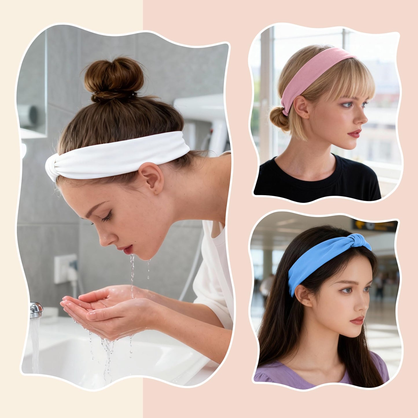 GLIDESMOOTH Headbands for Women, Elastic Non-Slip Headband, Moisture-Wicking Athletic Hair Band, Light Blue, 6 Pcs