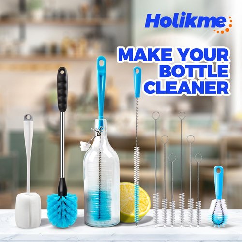 Holikme Bottle Brush Set - Long Handle Tube Cleaner for Narrow Neck Beer & Wine Decanters | White