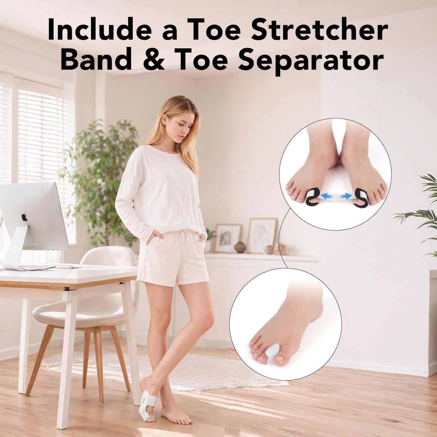 Hayruoy Bunion Corrector for Women & Men, Hallux Valgus Relief and Toe Alignment, include Toe Stretcher Band & Toe Separators, Free Size White