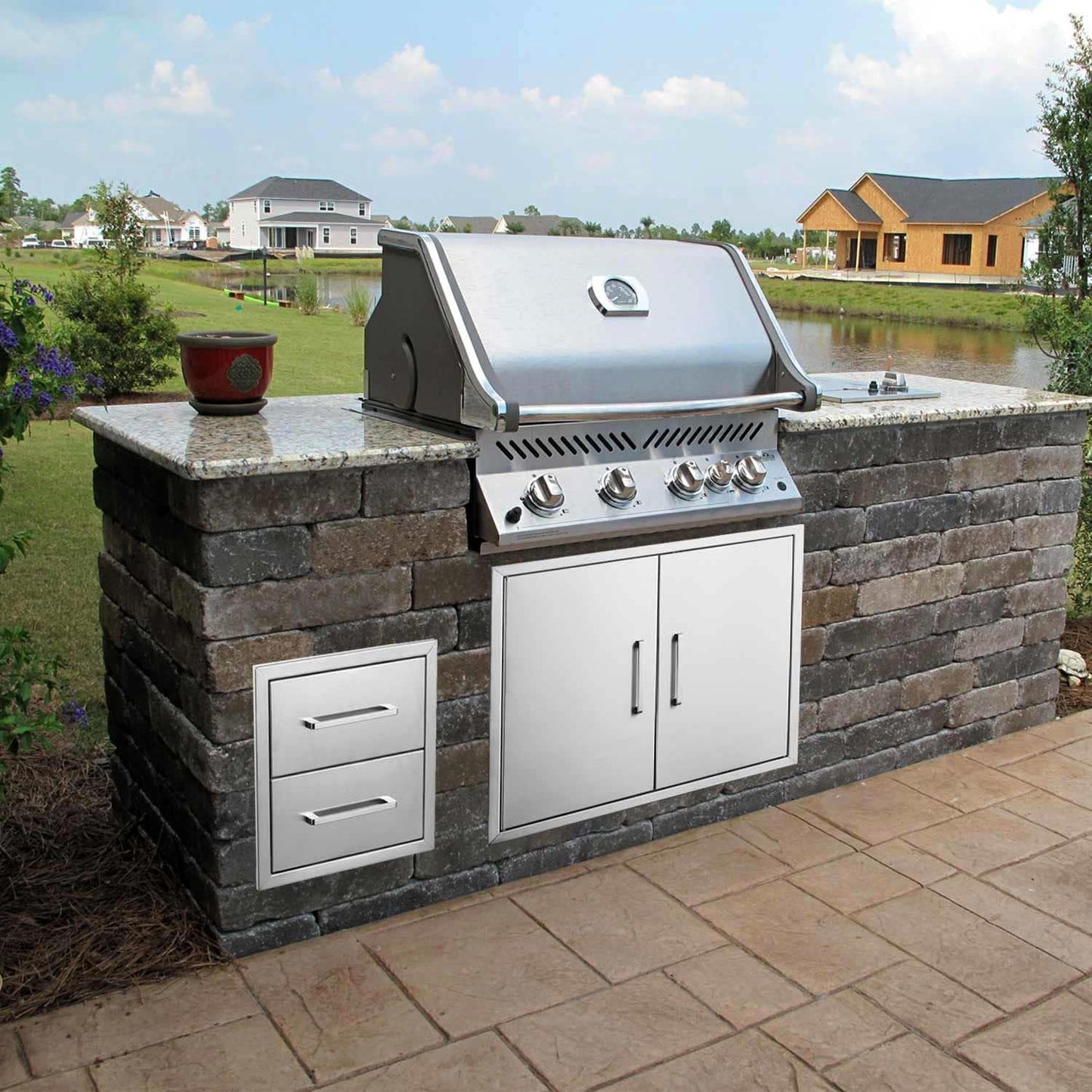 ZHAIUPON Outdoor Kitchen Access Drawers, 18" W15 H23 D Stainless Steel Double BBQ Drawers with Handle,Enclosed Built-in Flush Mount for Outdoor Kitchen Grilling,BBQ Island