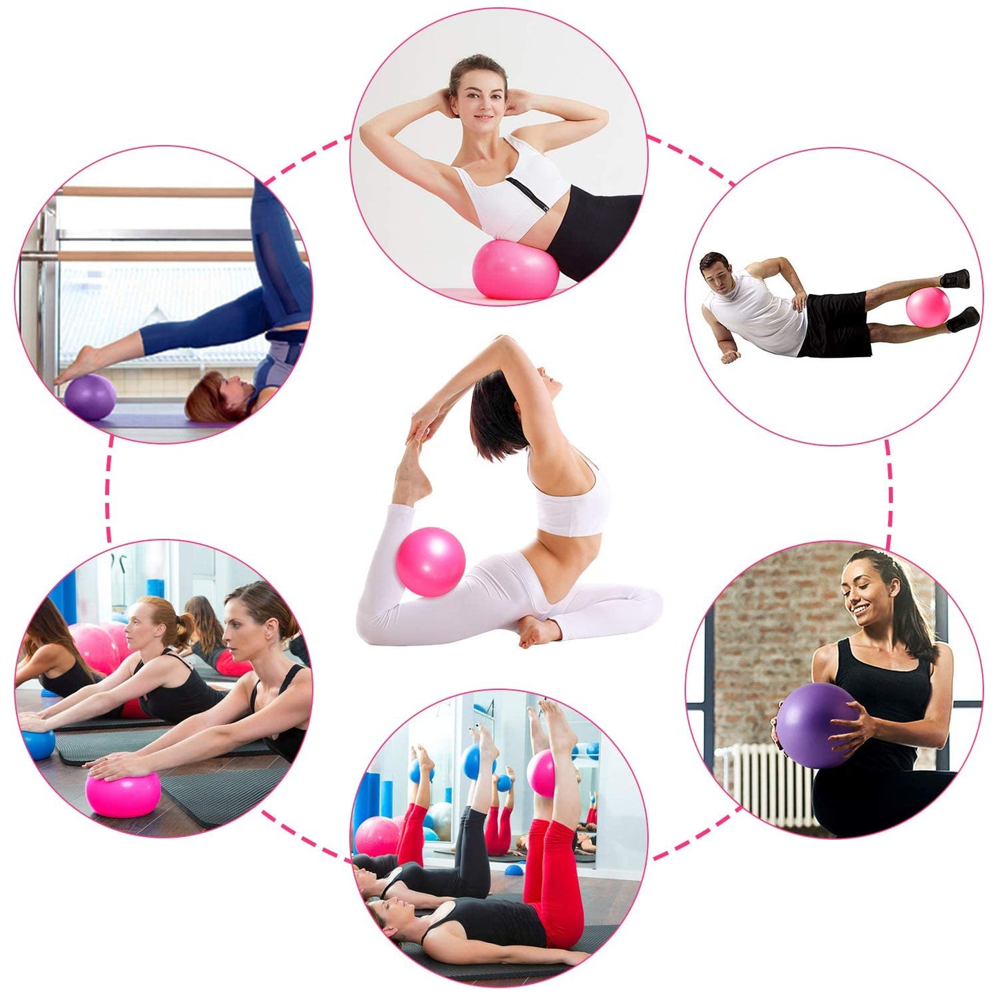 TopBine 9 Inch Exercise Pilates Ball -(2 Pcs) Stability Ball for Yoga, Barre, Training and Physical Therapy- Improves Balance, Core Strength, Back Pain & Posture- Comes with Inflatable Straw