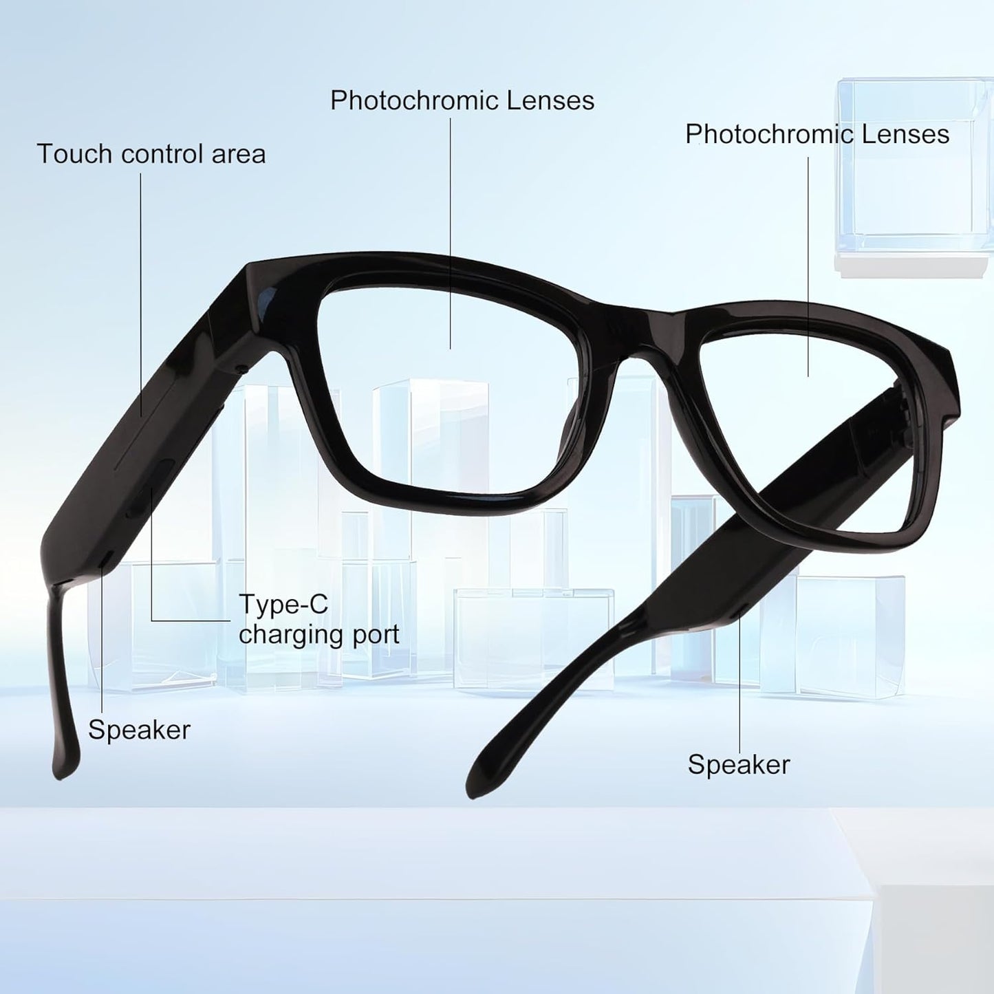 XOOMEER 160+Languages AI Smart Glasses with Color-Change Lenses Bluetooth Glasses for Men Women with Translation Voice