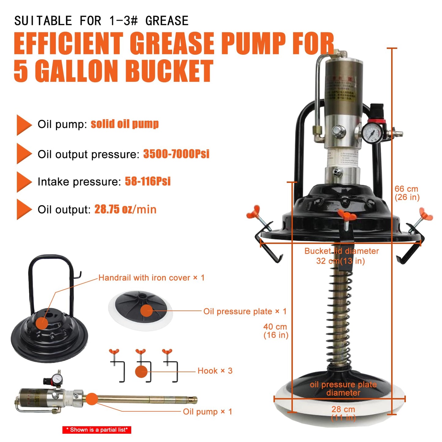 QVIKPMU 60:1 Portable Air-Operated Grease Pump for 5 Gallon Bucket, Grease Gun Coupler 2 PCS and 13 ft High Pressure Hose, 0.85L/Min, 34-48Mpa, Universal Fit, Vehicle Compatible (No Bucket)