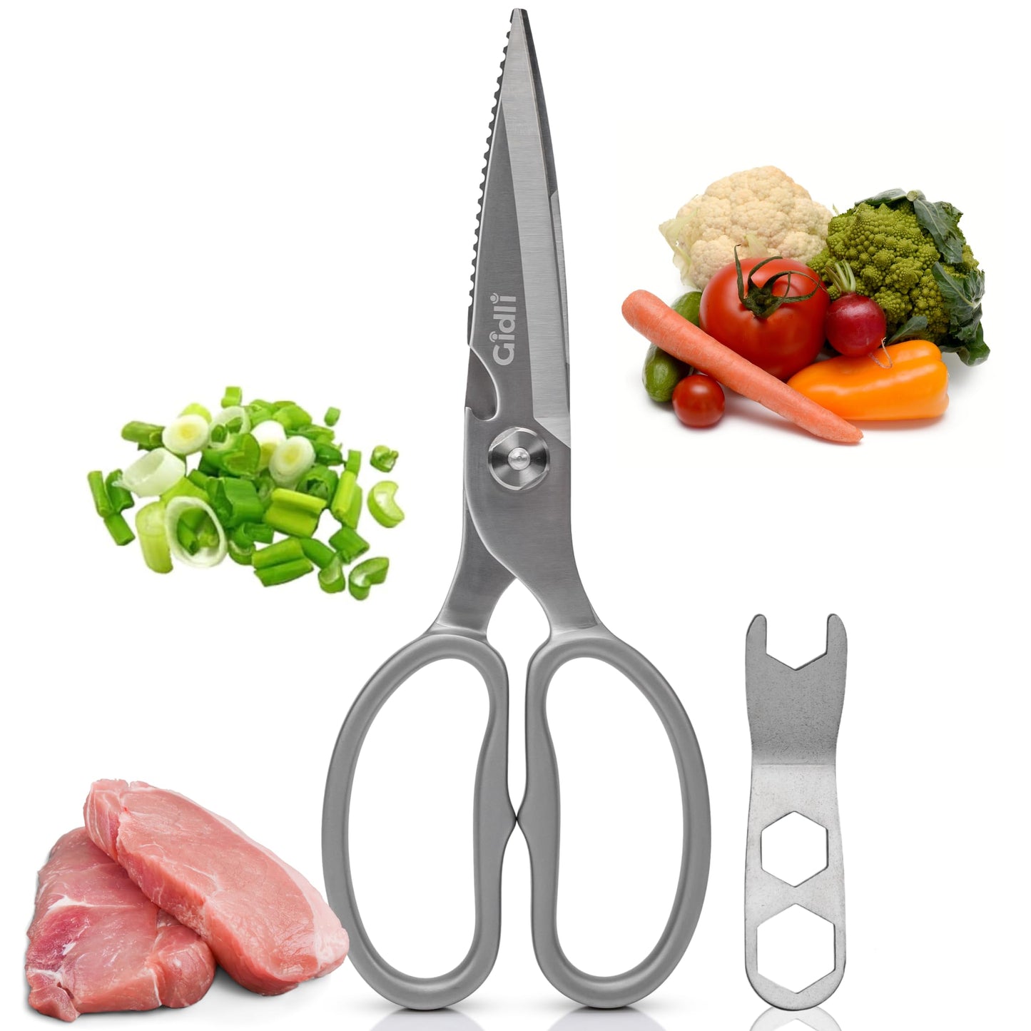 Premium Kitchen Scissors by Gidli – Lifetime Replacement Warranty* - Heavy Duty Kitchen Shears for Food – All-Purpose Stainless Steel Scissors – Dishwasher Safe, Comes Apart for Easy Cleaning