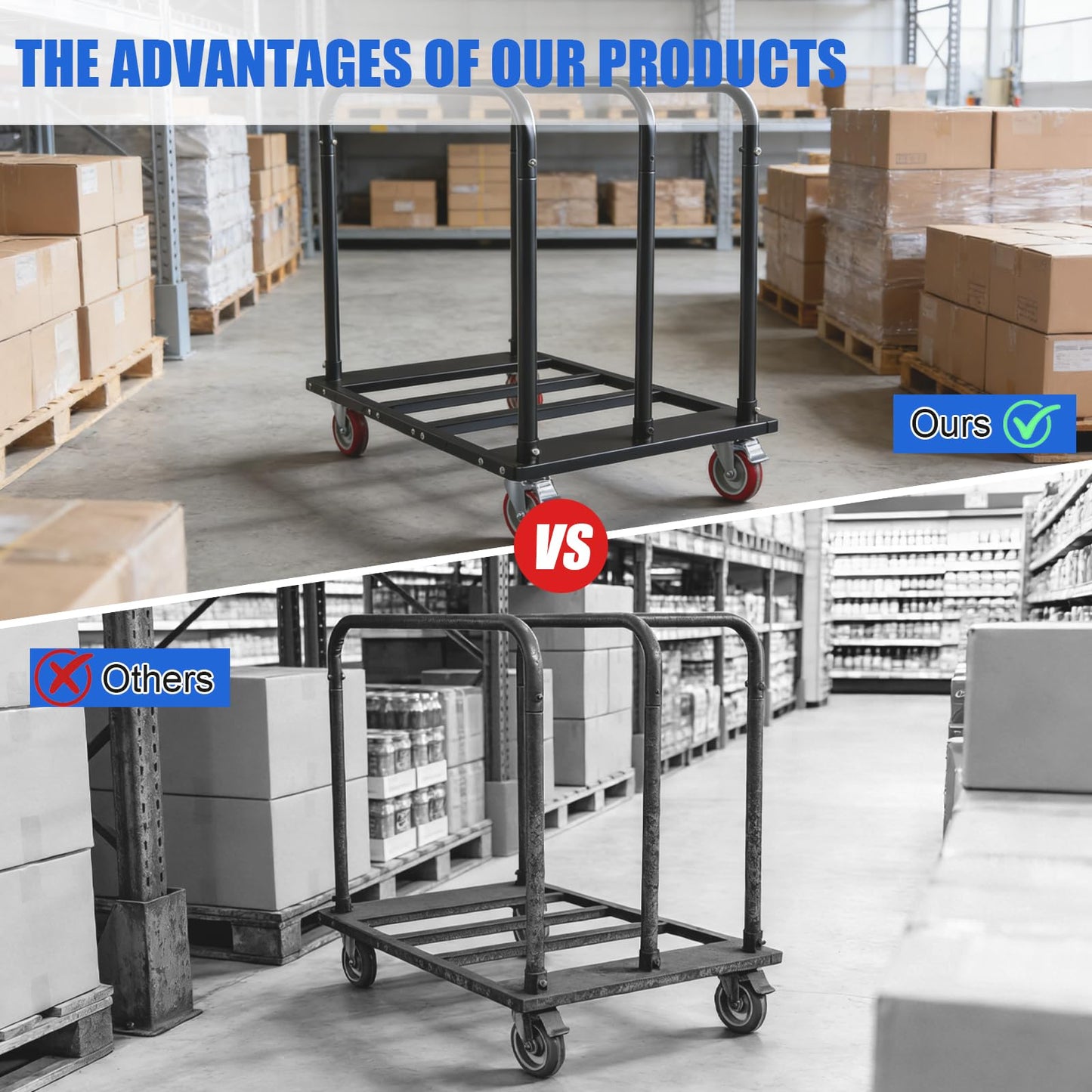 Folding Table Cart, Heavy Duty Table Dolly with 5" PU Swivel Wheels, 1800 LBS Capacity Drywall Trolley, 10 Table Load for Party Events, Hotel, Warehouse, Factory, Moving Panels, Drywall, Boxes