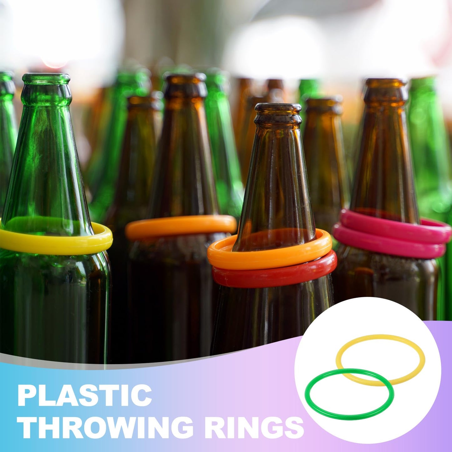 PATIKIL 4" Plastic Ring-Toss Rings for Bottles, 60 Pack Carnival Rings Plastic Hoops for Speed and Agility Practice Outdoor Party Favor, Yellow/Green