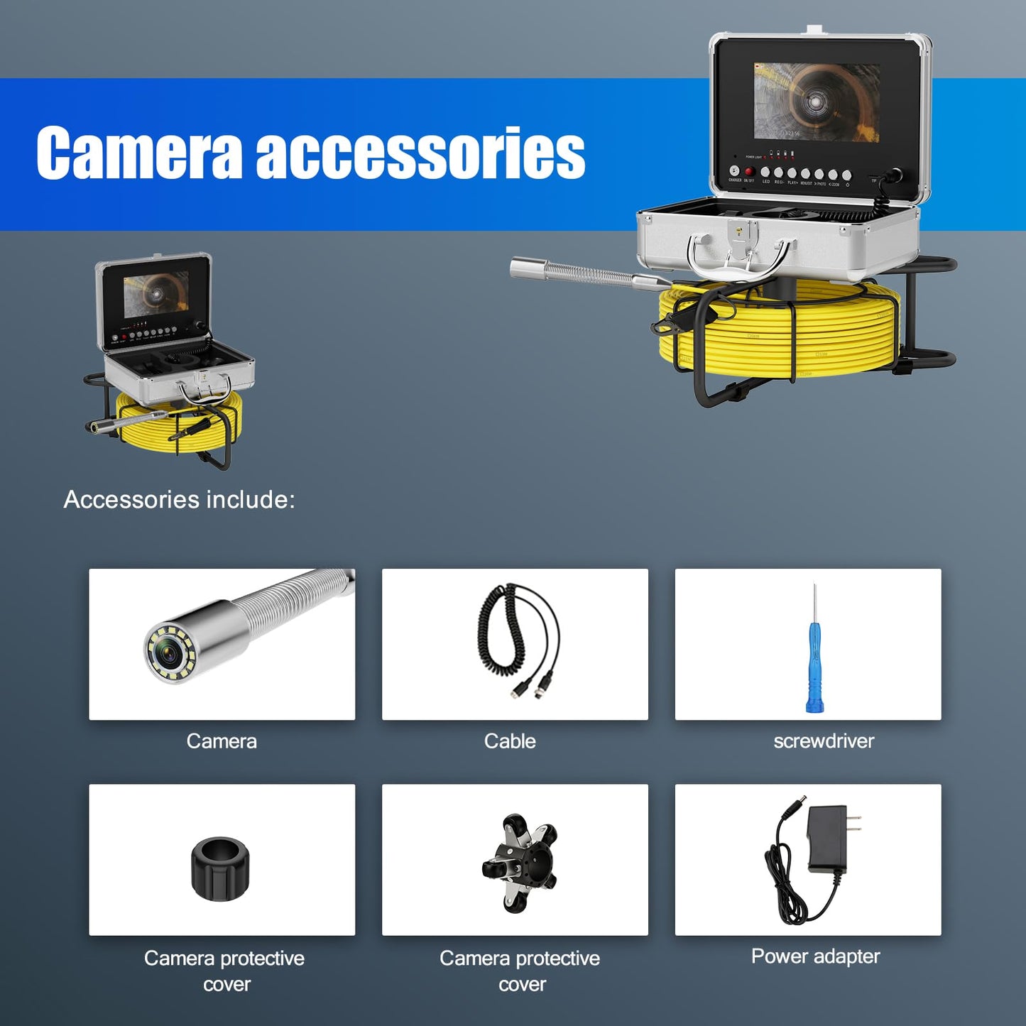 EIXAUP Sewer Camera 66 ft, 23 MM Pipe Inspection Camera with 12pcs LED Lights, 7" 1080P HD Monitor with DVR Function, IP68 Waterproof, Meter Marker, Included 32GB Card(20 m)