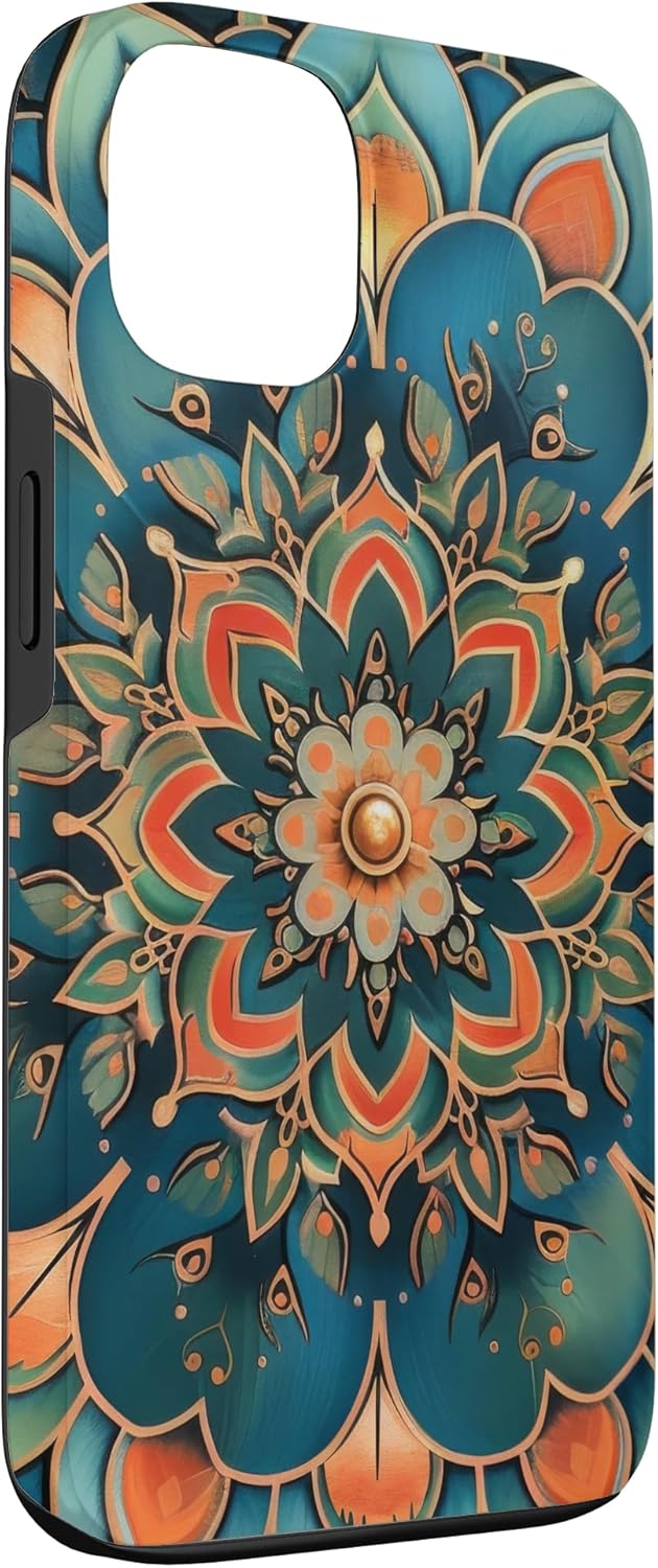 Colorful Mandala Gear 13 iPhone Teal and Salmon Mandala Pattern Case