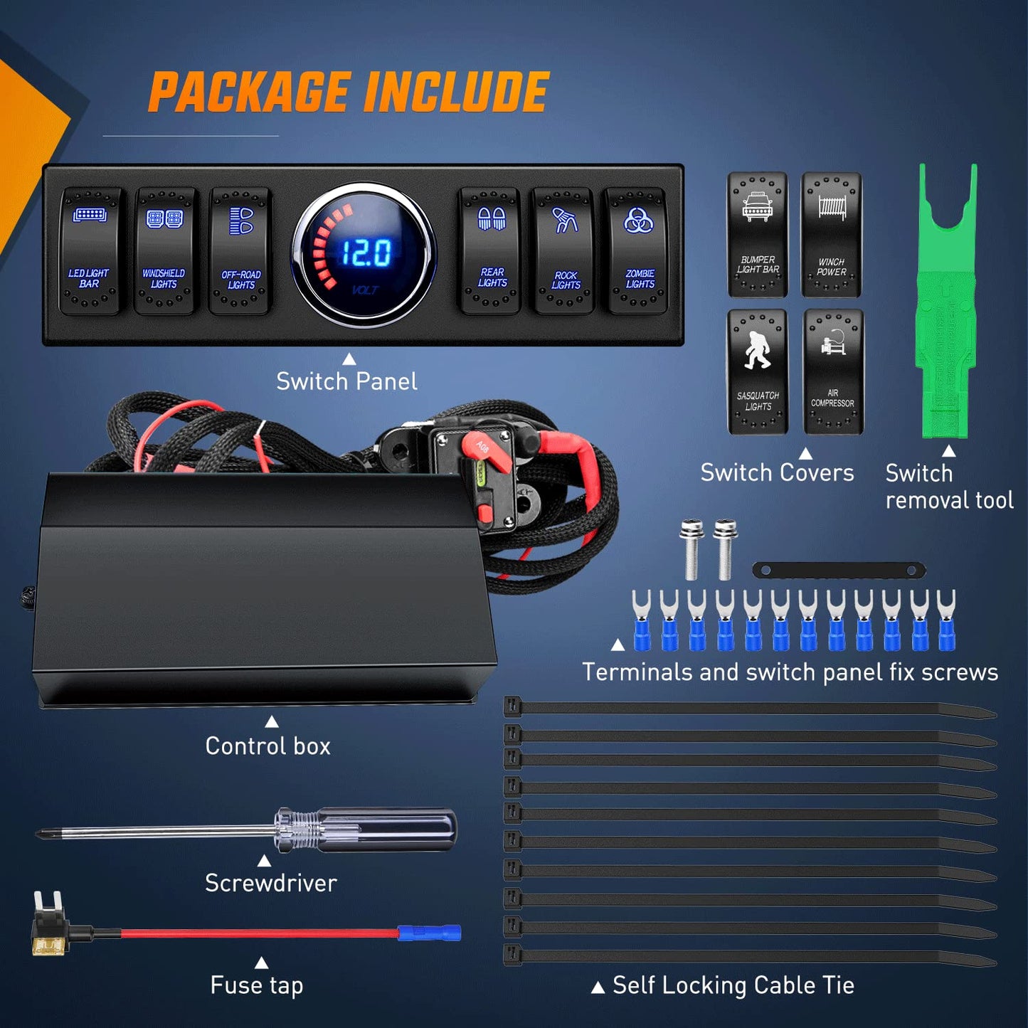 Nilight 6 Gang Rocker Switch 12V Panel Relay Box Circuit Control System with 80A Breaker Covers and Removals for Jeep Wrangler JK JKU 2007-2018