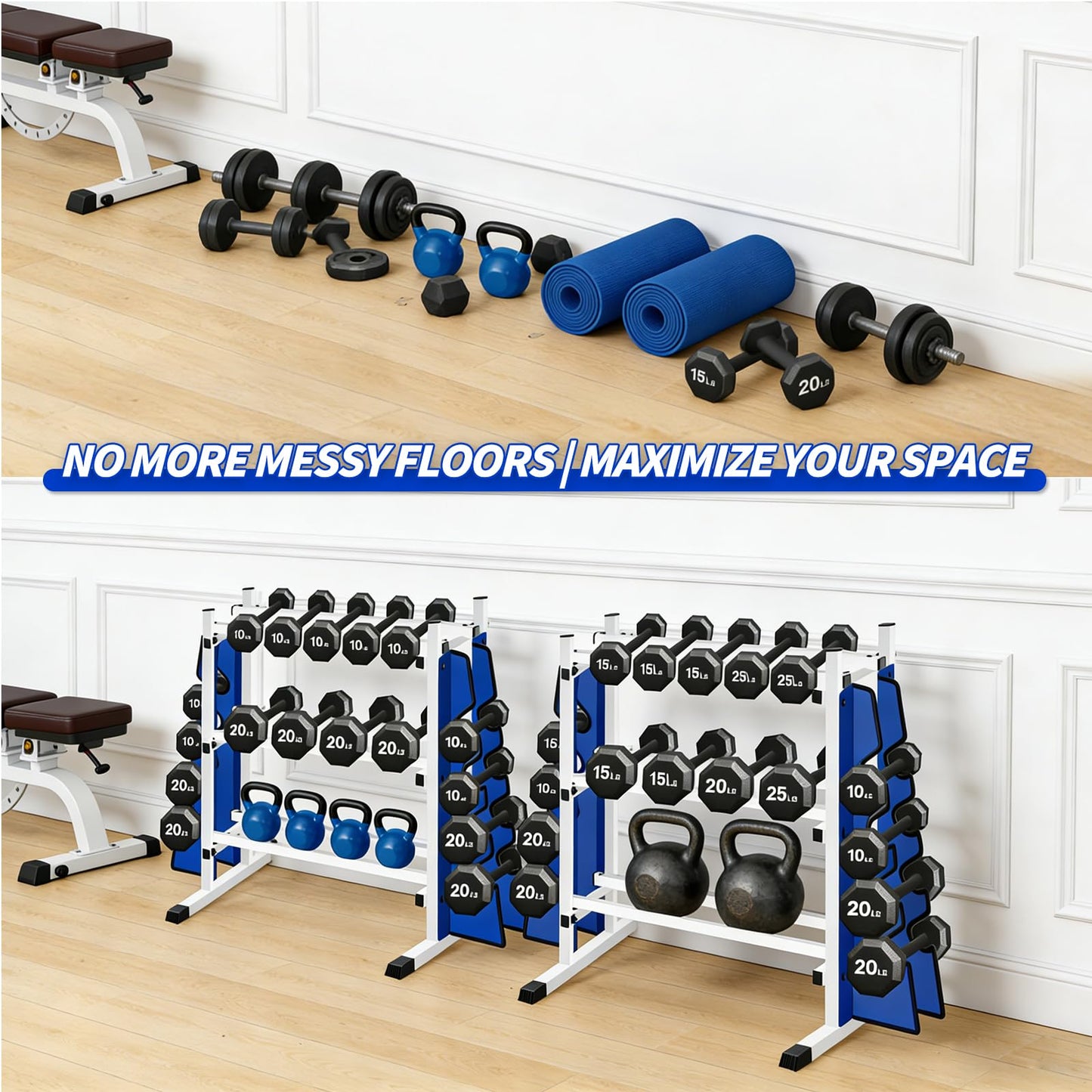 3-Tier Heavy Duty Dumbbell Rack, 1200 LBS Capacity,Double-Side Extension Holder for Dumbbells & Kettlebells Home Gym Storage Rack