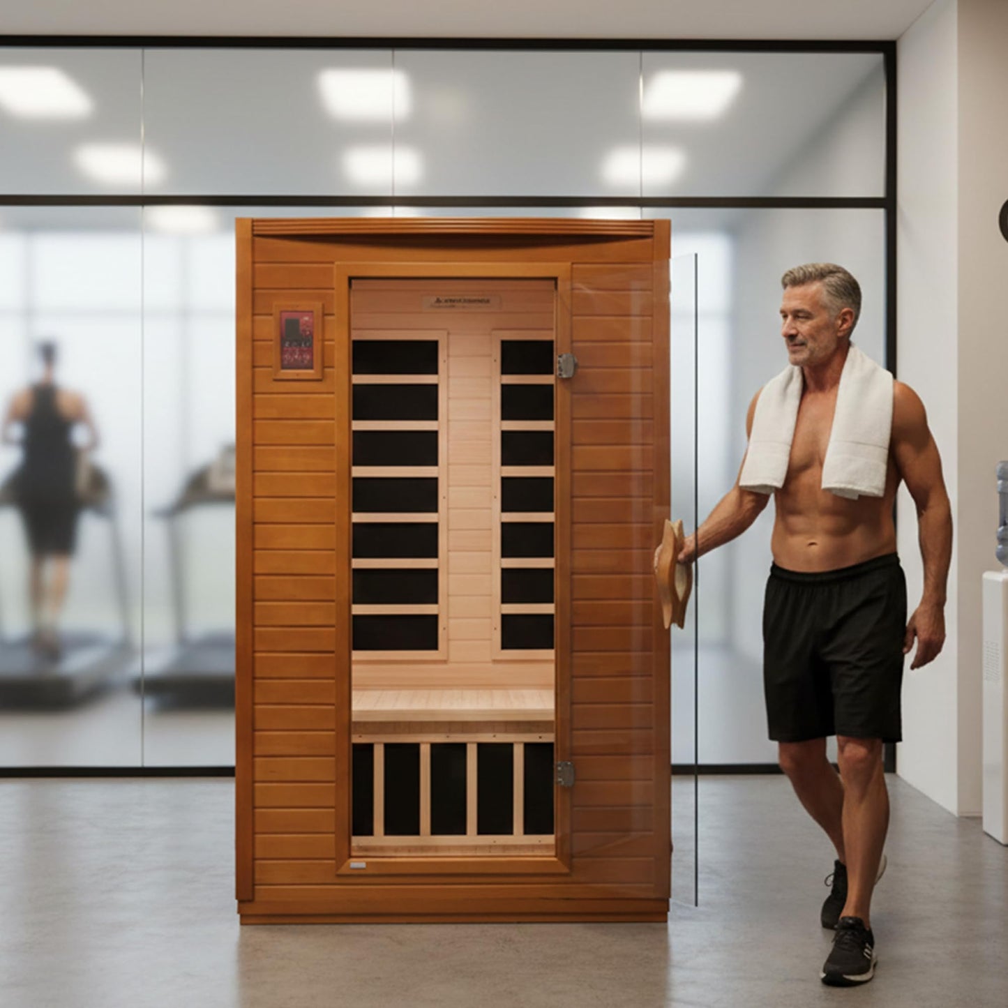 DYNAMIC SAUNAS Andora 2-Person Low EMF FAR Infrared Sauna with Red Light Therapy - Personal Indoor Dry Heat Wooden Sauna with Bluetooth Speakers for Home & Gym - Made from Canadian Hemlock Wood