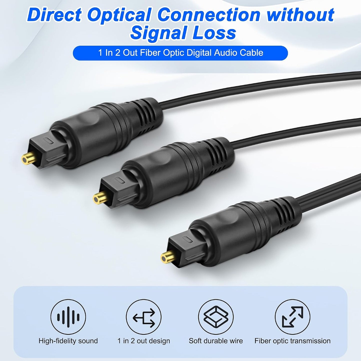 1 2 1 2 1M MEIRIYFA Digital Optical Splitter Adapter Cable in Out, Toslink Digital Fiber Optic Audio Splitter Male