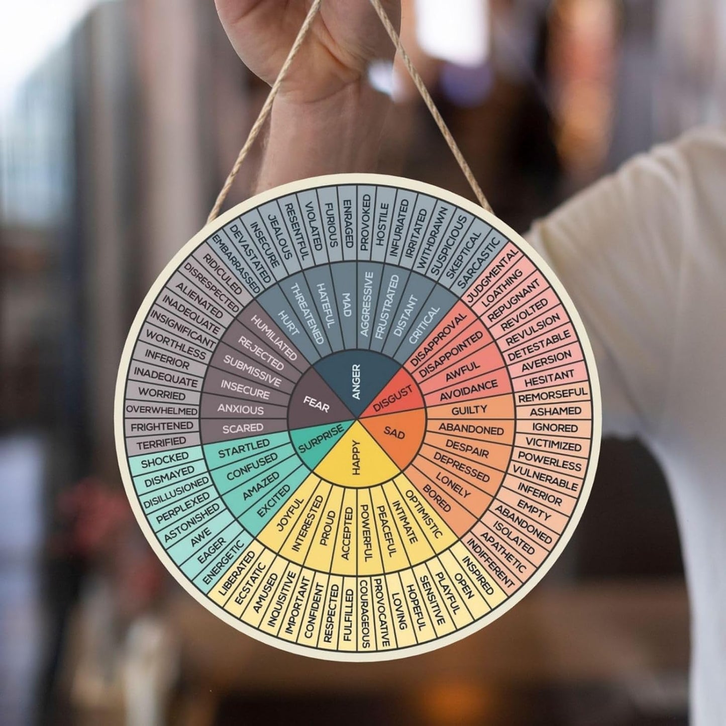 Poacnip Feelings Wheel Wall Decor - Mental Health Emotions Chart | 12-Inch Round Wood Sign for Therapy & Counseling