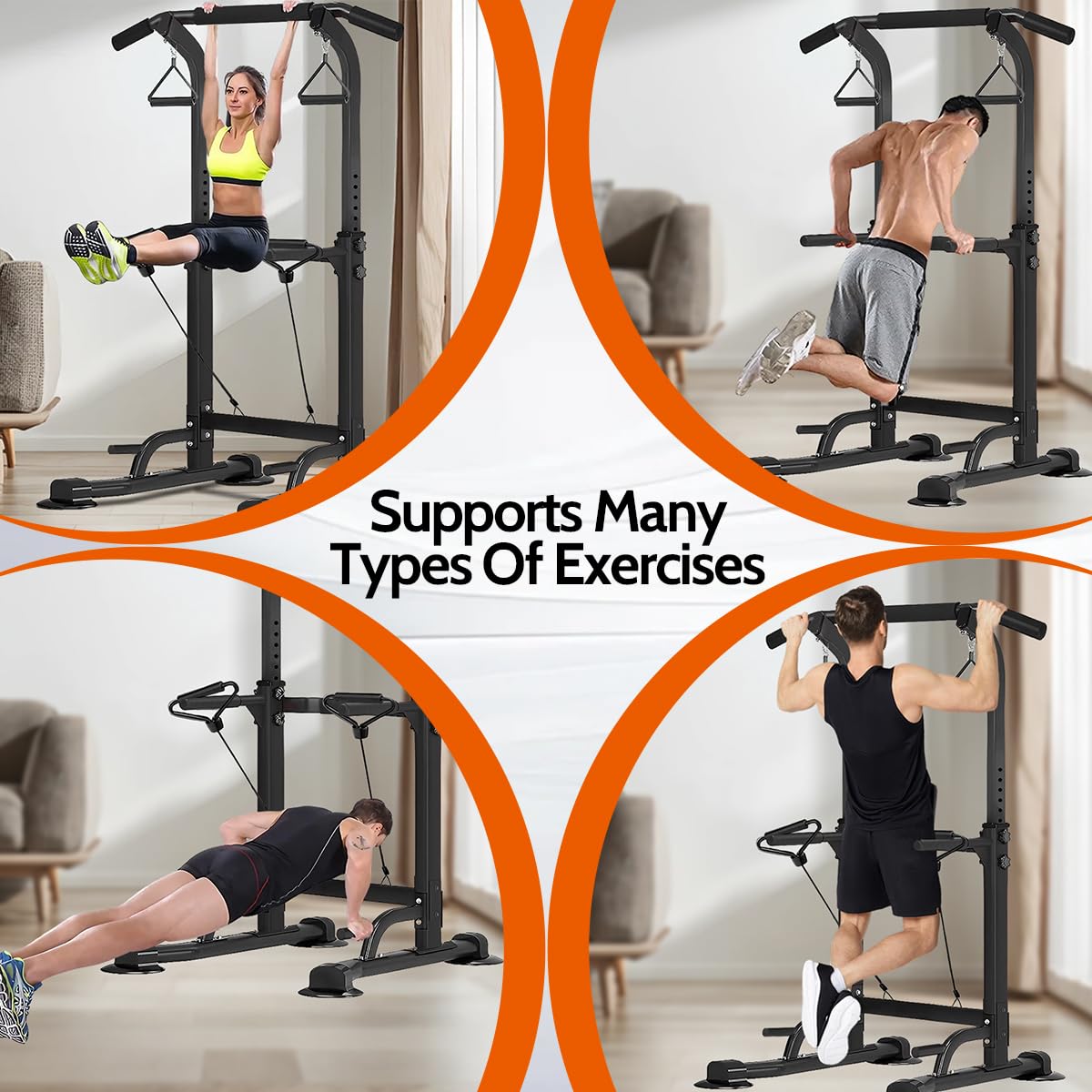 Power Tower Pull Up Dip Station Adjustable Height Multifunctional Home Strength Training Fitness Exercise Equipment, Simple Installation