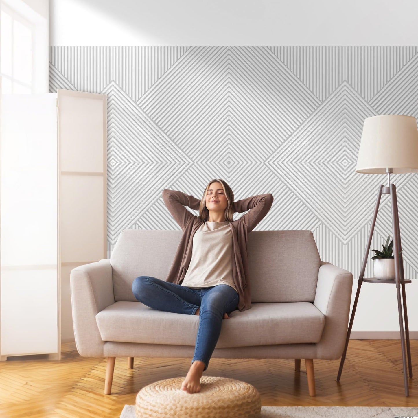 Laapee Self-Adhesive Acoustic Panels 6-Pack, Covers 24 Sq Ft - 23.6"x23.6" Sound Proof Wall Panels, White Wood Grain Decor, 25dB Noise Reduction, No Tools DIY for Home Office & Bedroom