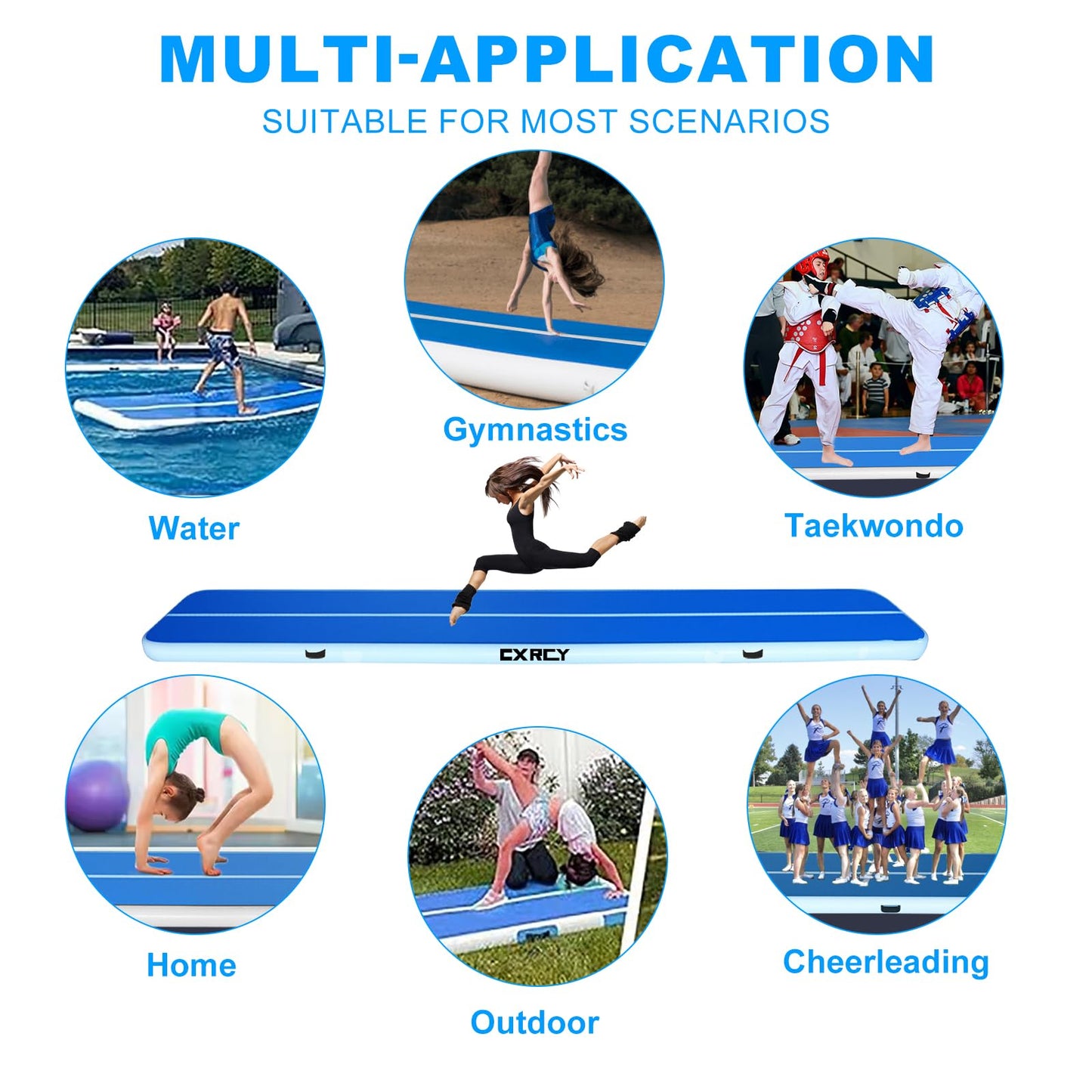 20ft/16ft Extra Large Gymnastics Training Mats Inflatable Air Gymnastics Mat 4/8 inches Thickness Inflatable Floor Mats for Home Use/Training/Cheerleading/Yoga/Water with Electric Pump (16ft*3.3ft*4in(5*1*0.1m))
