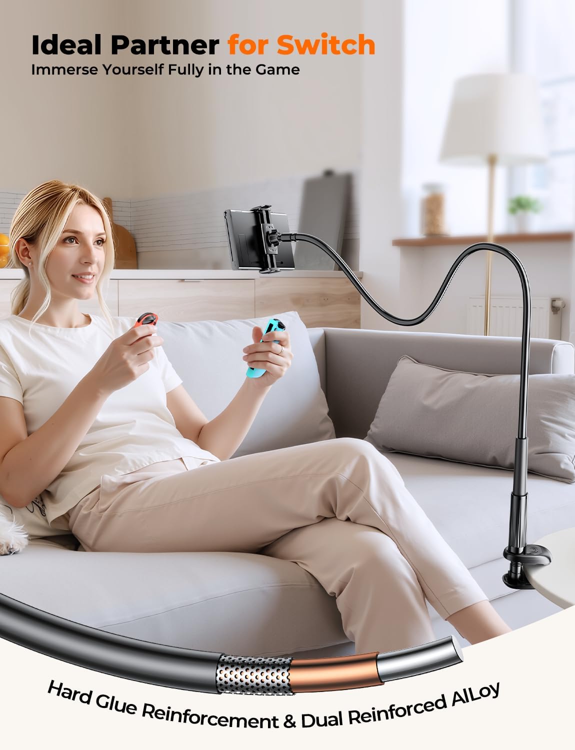 Mumay 17 4.78.6 Inch Gooseneck Kindle & Phone Holder for Bed: Flexible Long Arm Clamp Mount for Hands-Free Reading