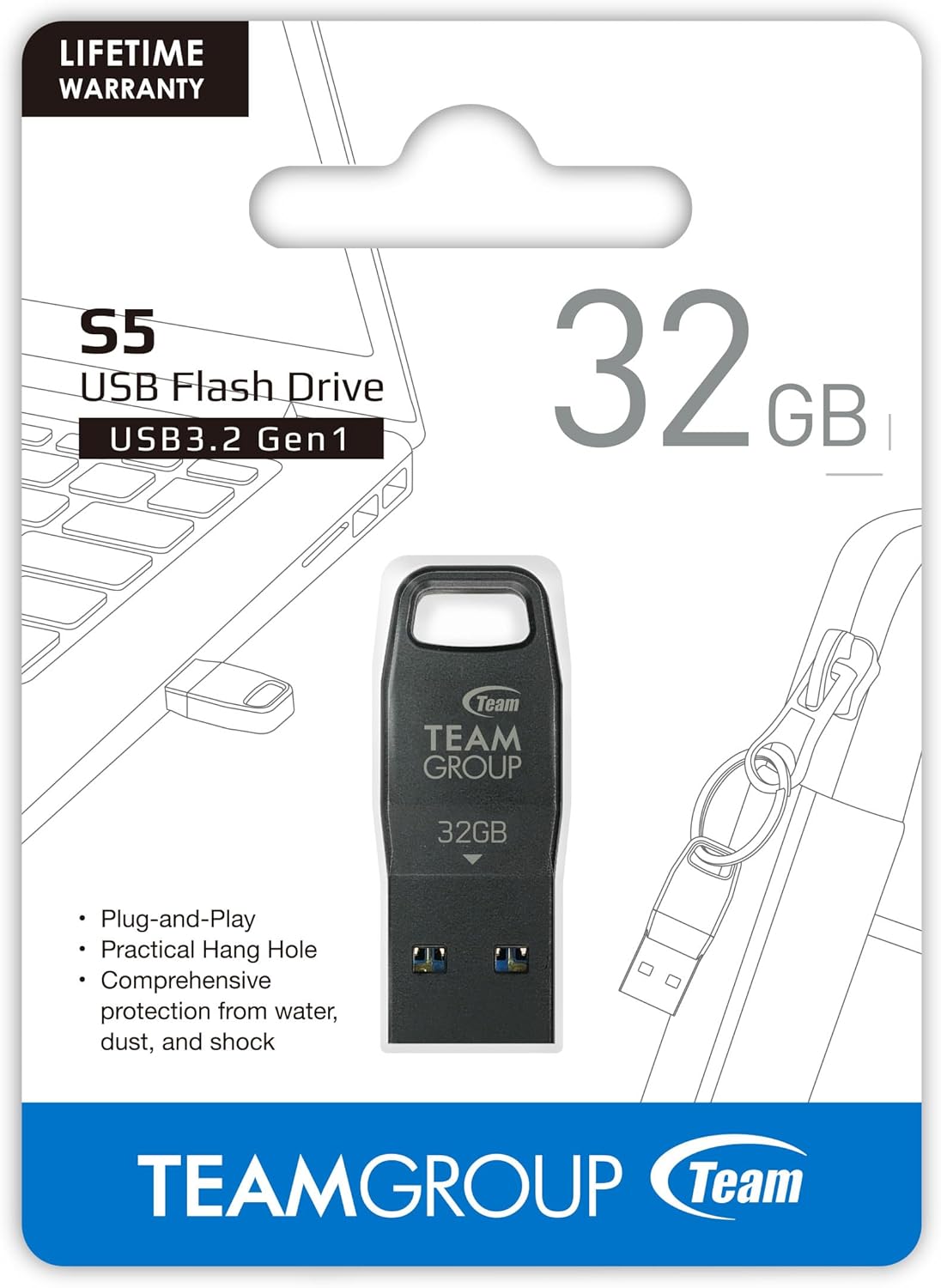 TEAMGROUP 32GB 5Pack S5 3.2 1 3.1/3.0) 100MB/s USB Gen (USB Up to Flash Thumb Drive, External Data Storage Memory Stick