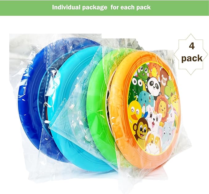 Cartoon Flying Discs Set for Kids Soft Platic Outdoor Family Game Beach Toys, 4 Pack, 20cm, 60g Each, Vivid Colors(Unicorn Horse,Dinasour,Zoo Animals, Astronauts)