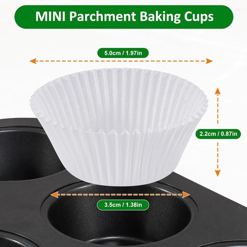 Caperci Mini Cupcake Liners - 400 Pcs White Baking Paper Muffin Liners, Non-Stick & Grease-Proof