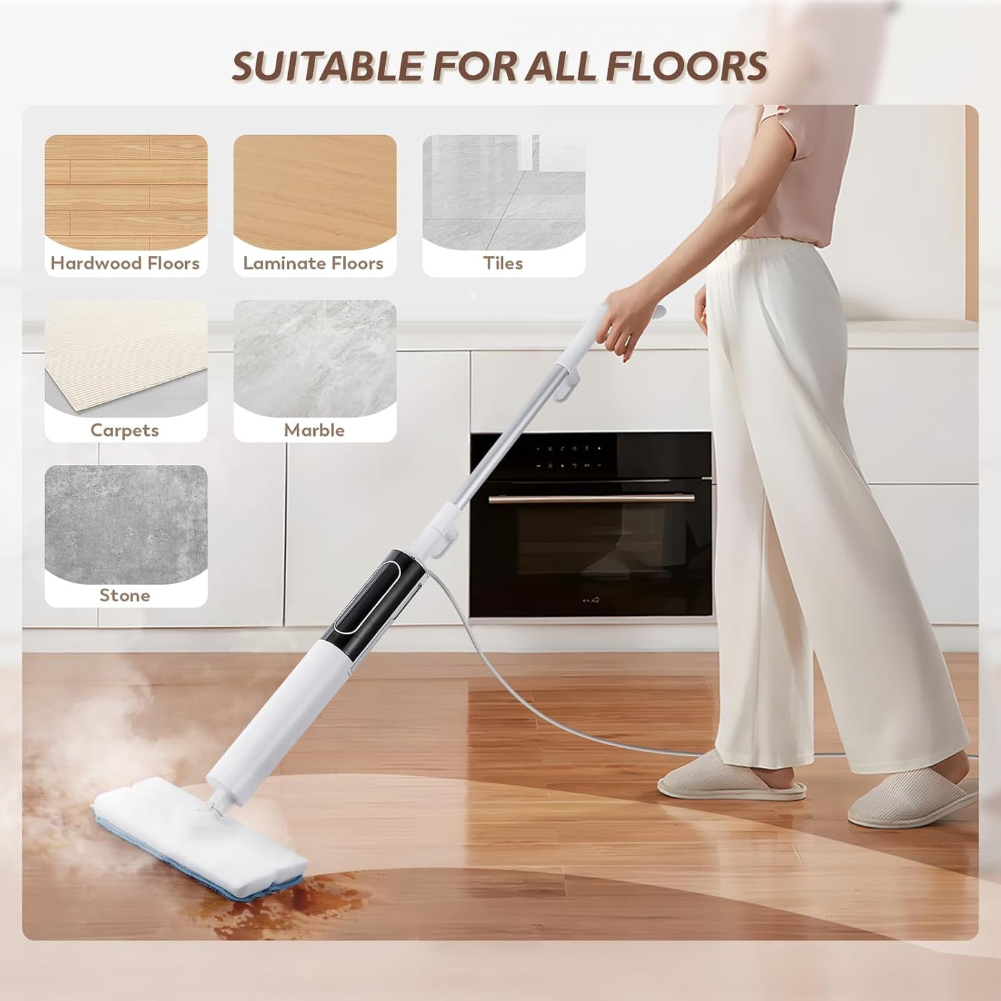 Skiennix Steam Mop - 3 Steam Modes for Quick Floor Cleaning | 15s Heat-Up, 284℉ Steam, 3 Mop Pads