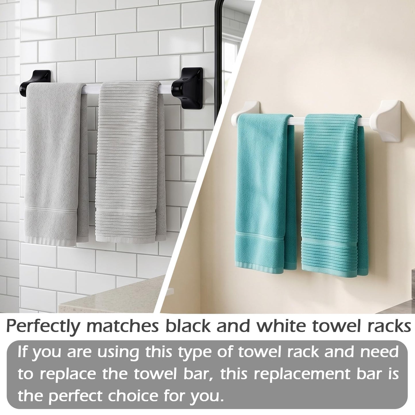 24 Inch Clear Acrylic Towel Bar Replacement Rod for Black Ceramic Holder, Square Spring Loaded Adjustable Insert, Transparent Plastic Bathroom Shower Towel Rack Pole, Cut to Fit, Easy Install