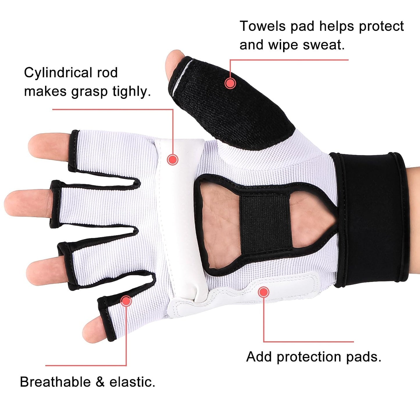 FitsT4 Sports Half Mitts MMA UFC Training Boxing Punch Bag Kickboxing Sparring Grappling Martial Arts Muay Thai Taekwondo Wrist Wraps Support Gloves for Women Men Kids White L